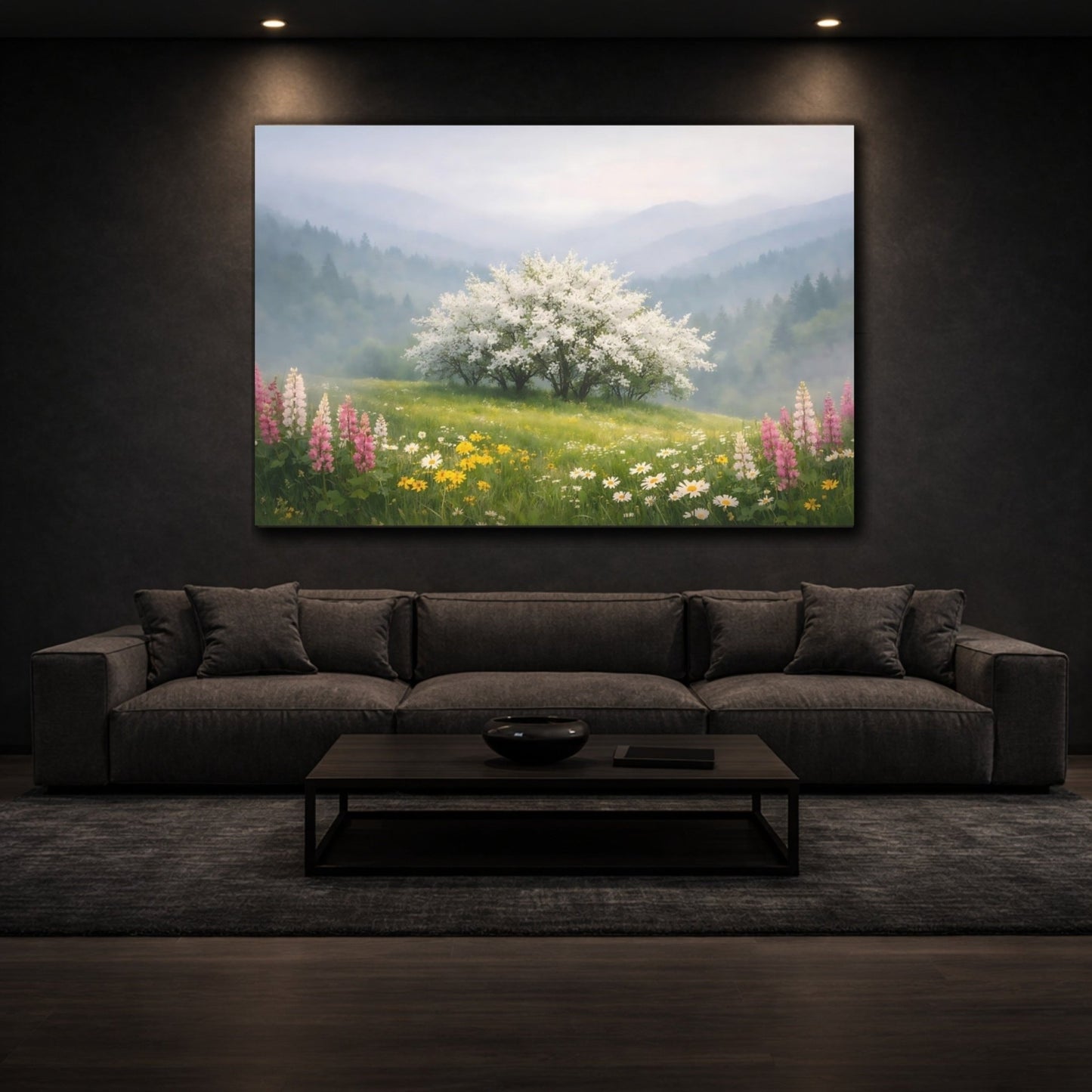 Nature Flowering Tree Misty Spring Landscape - Canvas Wall Art Print - YesArtYes