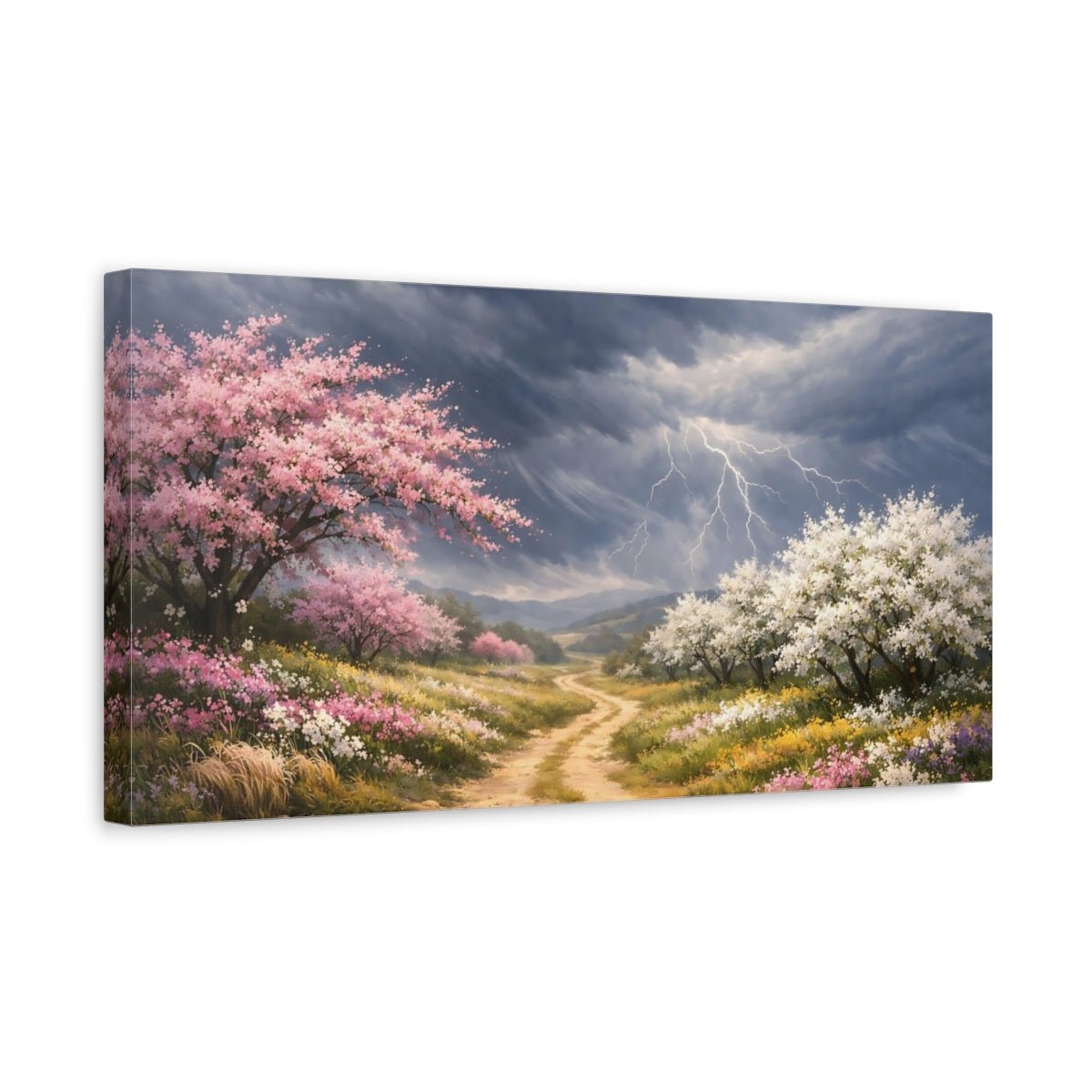 Nature Flowering Trees Pink And Grey - Canvas Wall Art Print - YesArtYes