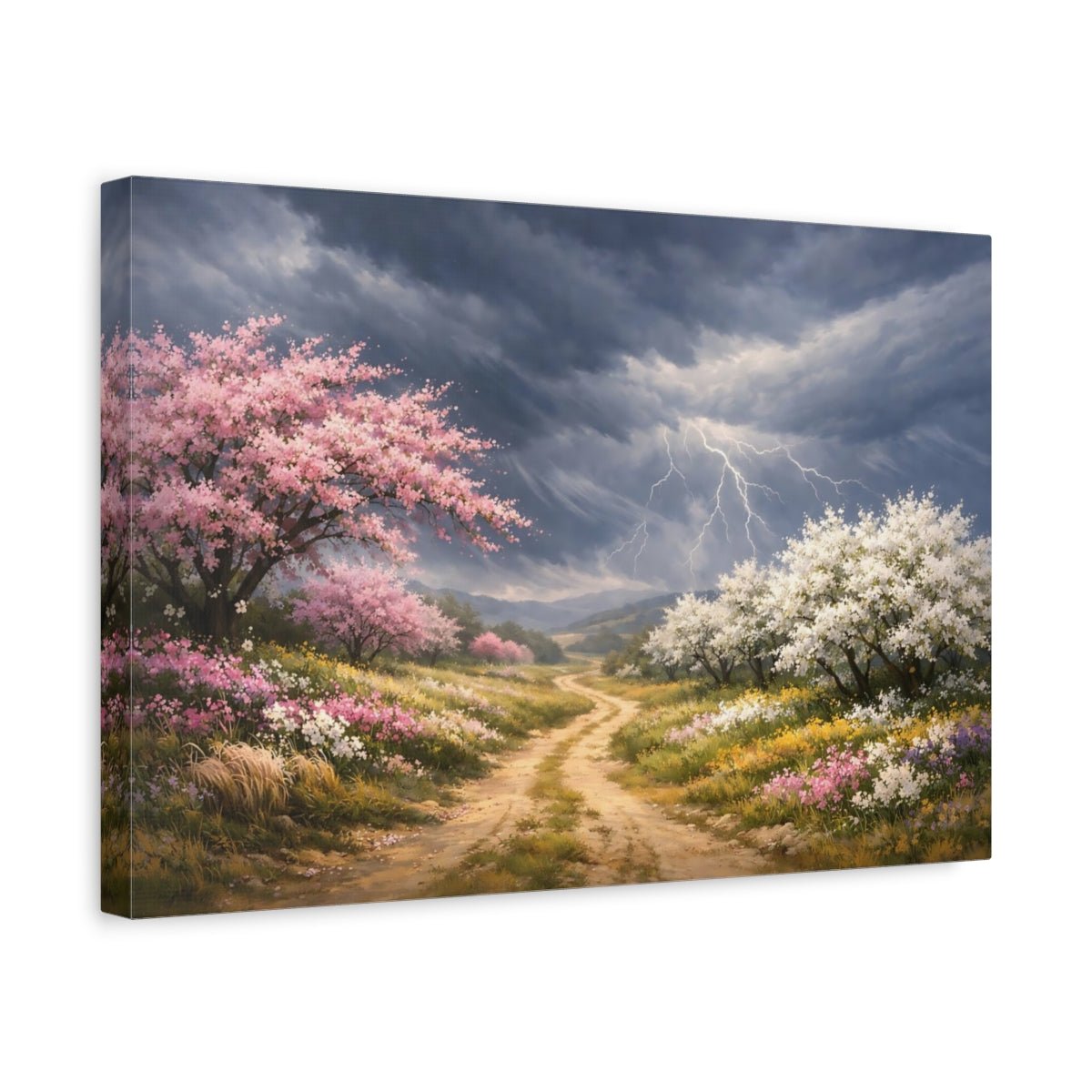 Nature Flowering Trees Pink And Grey - Canvas Wall Art Print - YesArtYes
