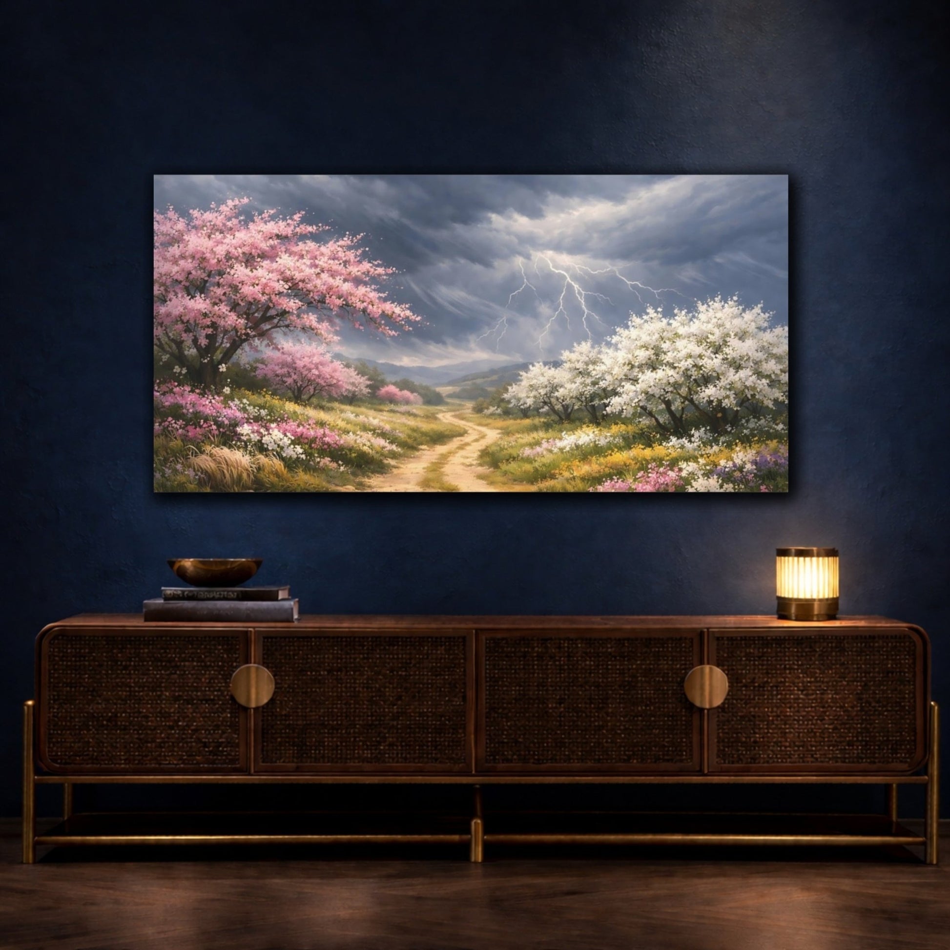 Nature Flowering Trees Pink And Grey - Canvas Wall Art Print - YesArtYes