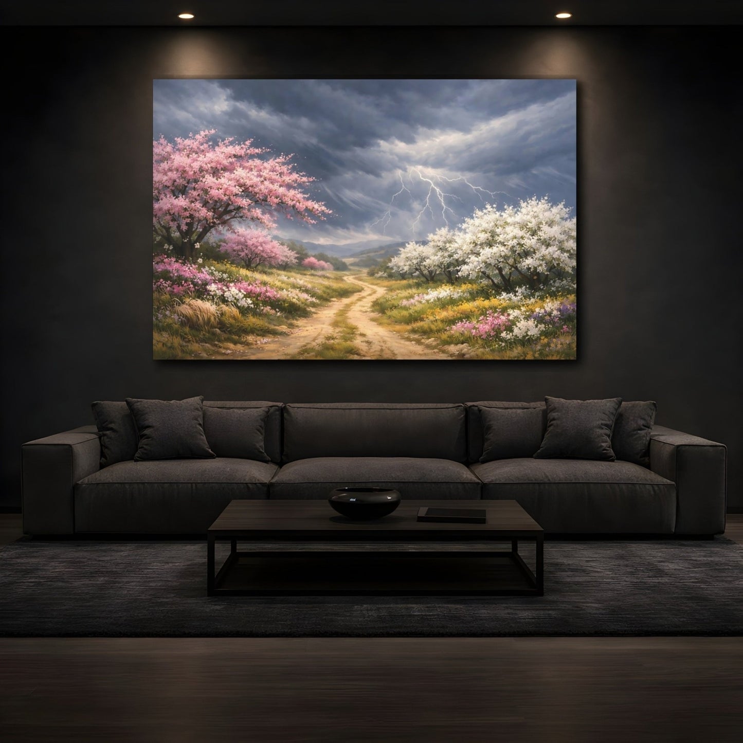 Nature Flowering Trees Pink And Grey - Canvas Wall Art Print - YesArtYes