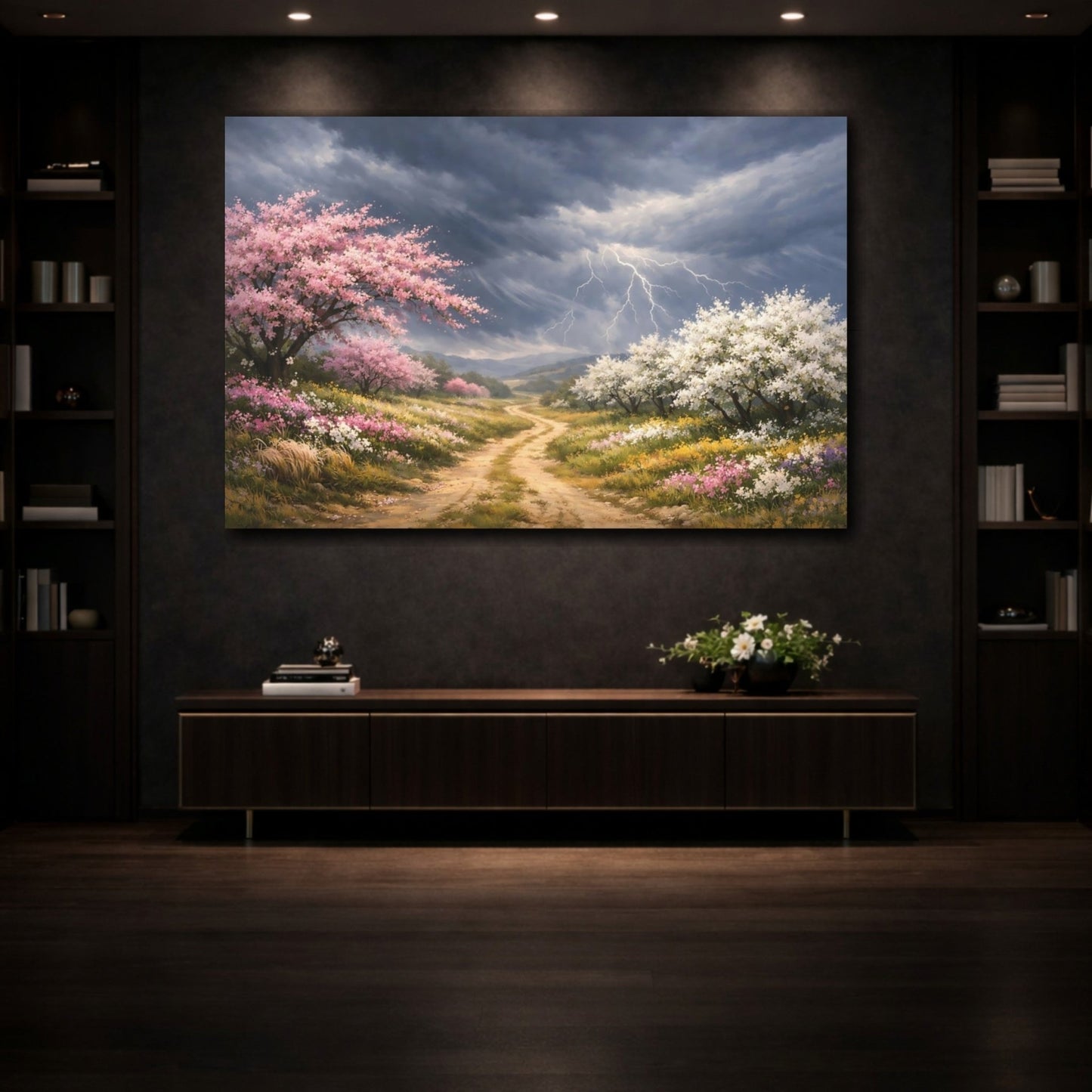 Nature Flowering Trees Pink And Grey - Canvas Wall Art Print - YesArtYes