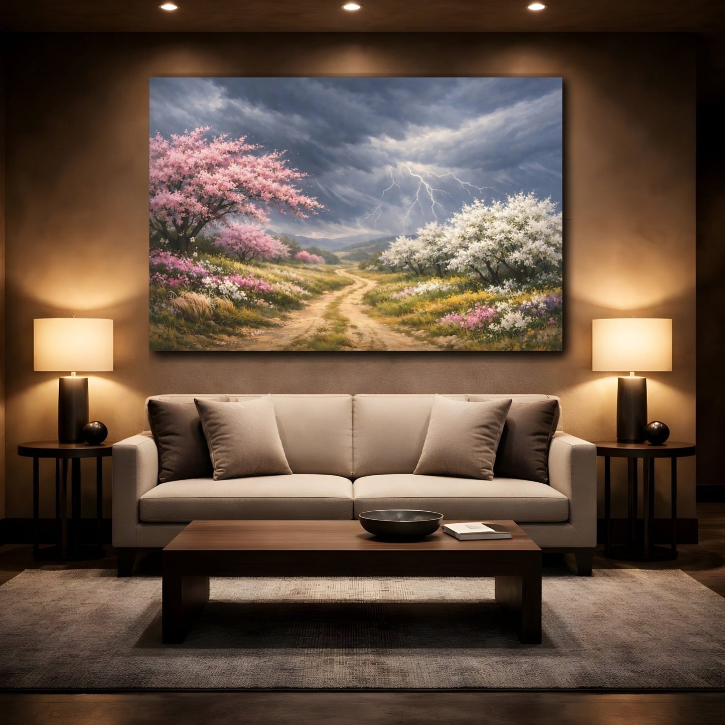 Nature Flowering Trees Pink And Grey - Canvas Wall Art Print - YesArtYes