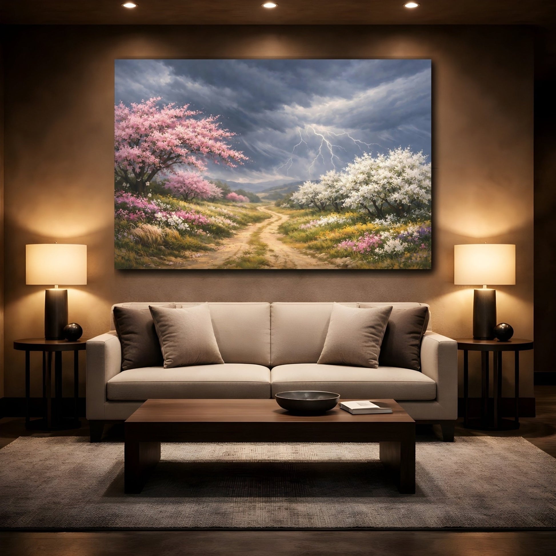 Nature Flowering Trees Pink And Grey - Canvas Wall Art Print - YesArtYes