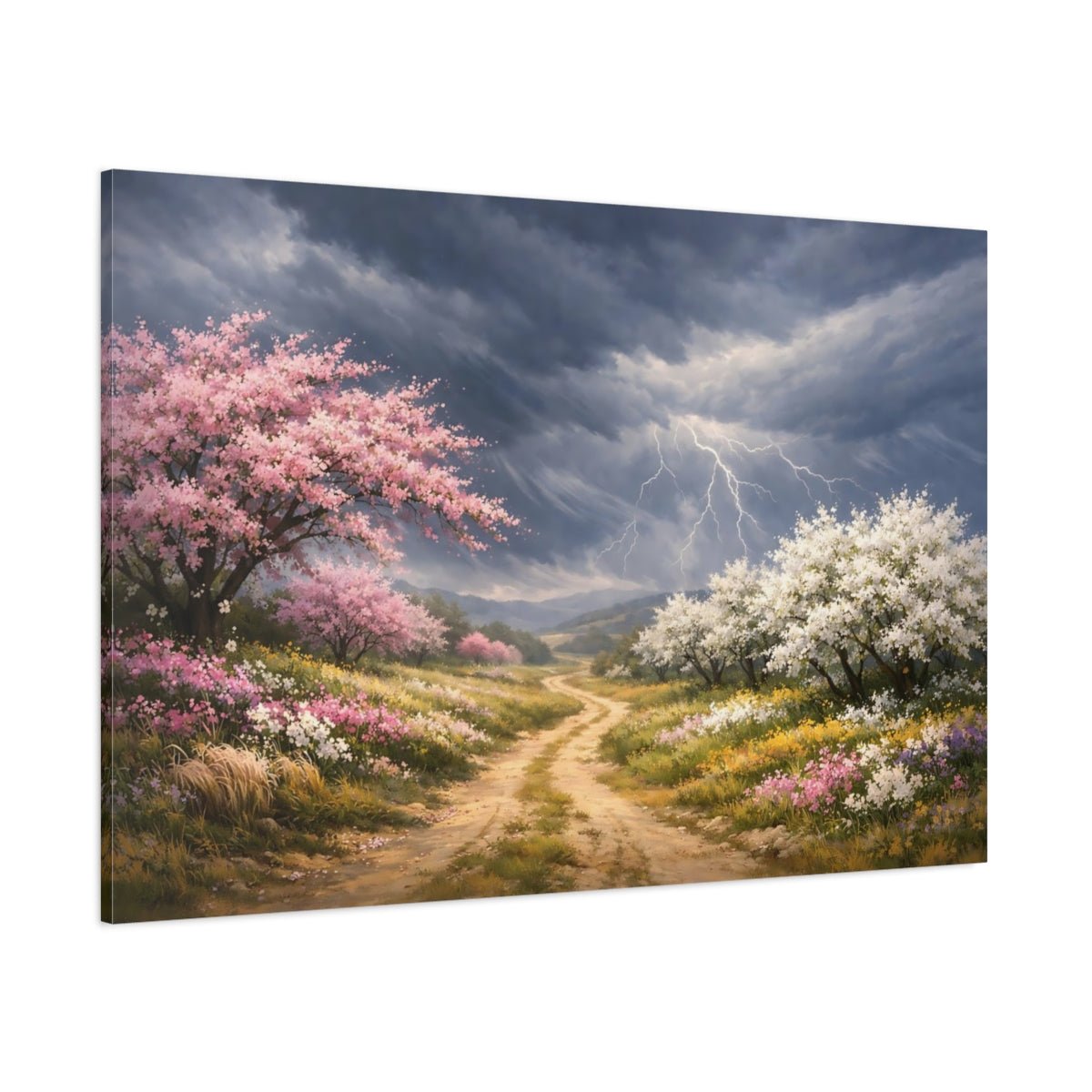 Nature Flowering Trees Pink And Grey - Canvas Wall Art Print - YesArtYes