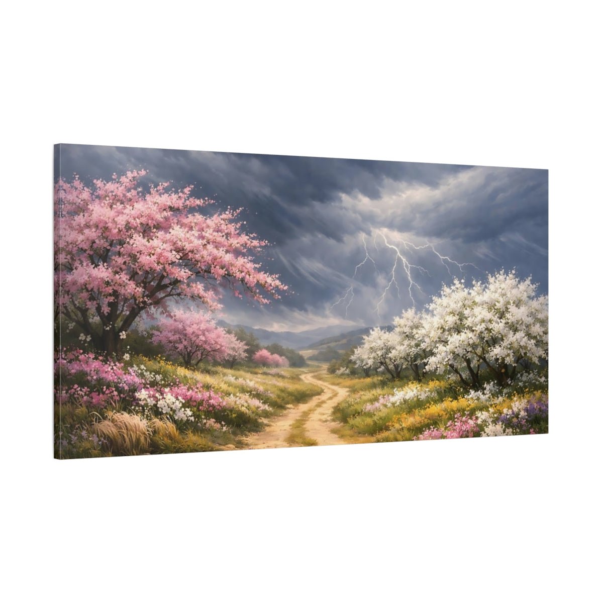 Nature Flowering Trees Pink And Grey - Canvas Wall Art Print - YesArtYes