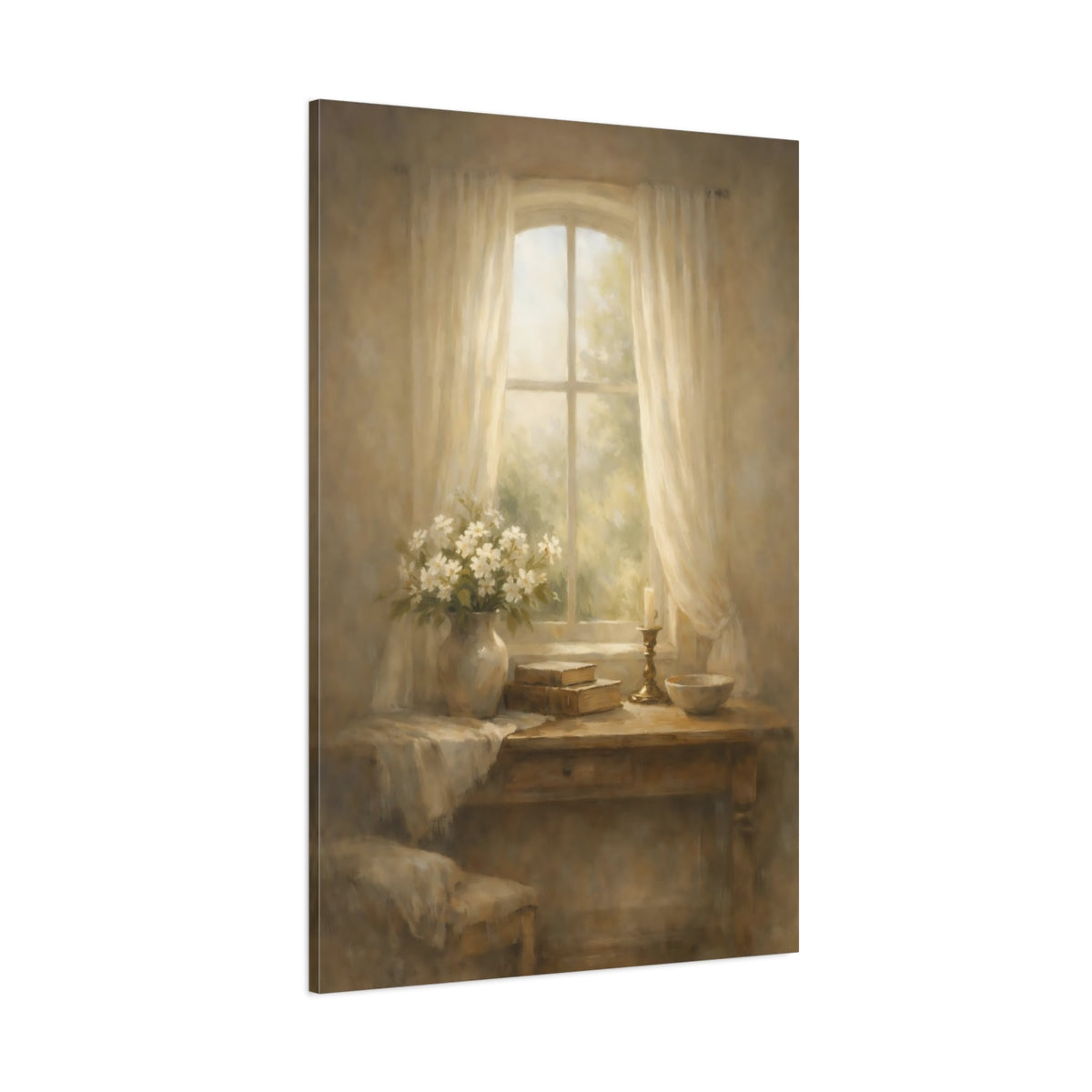 Main Mockup. Nature Flowers Warm Neutrals shown as stretched canvas wall art
