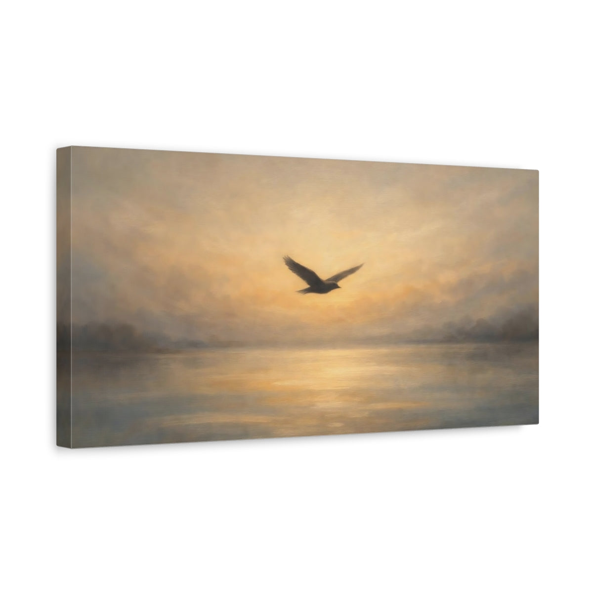 Side Mockup 3. Nature Flying Bird Sunset Bird Painting shown as stretched canvas wall art