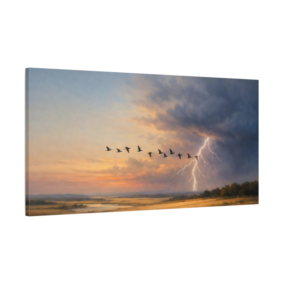 Nature Flying Birds Dramatic Landscape - Canvas Wall Art Print - YesArtYes
