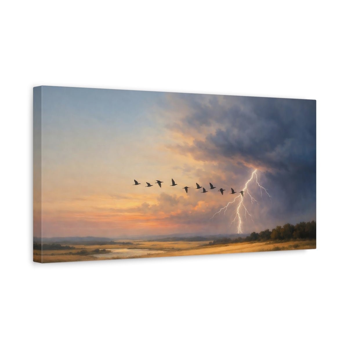 Nature Flying Birds Dramatic Landscape - Canvas Wall Art Print - YesArtYes