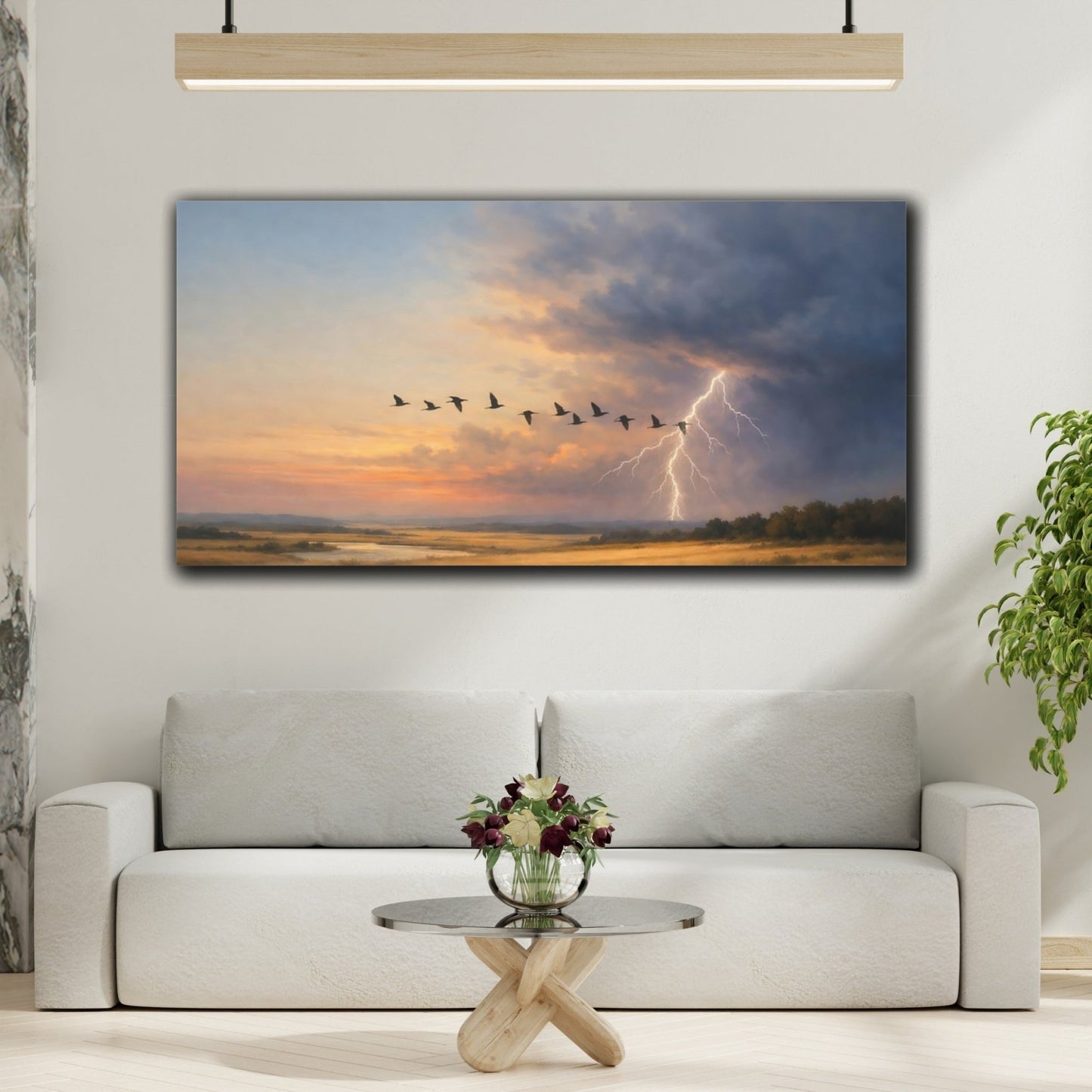 Nature Flying Birds Dramatic Landscape - Canvas Wall Art Print - YesArtYes