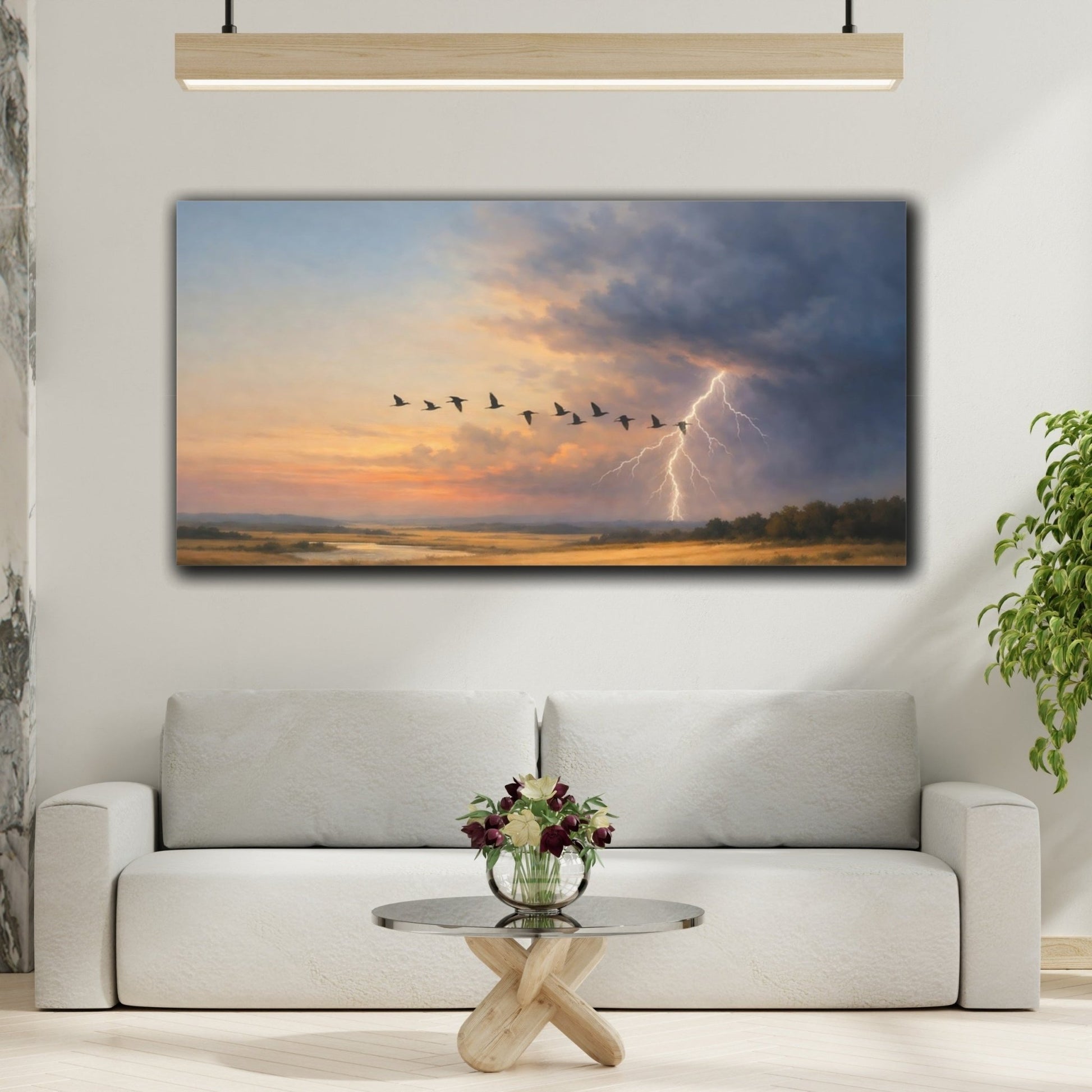 Nature Flying Birds Dramatic Landscape - Canvas Wall Art Print - YesArtYes