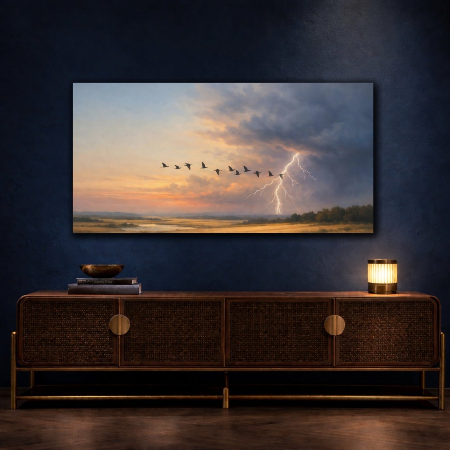 Nature Flying Birds Dramatic Landscape - Canvas Wall Art Print - YesArtYes
