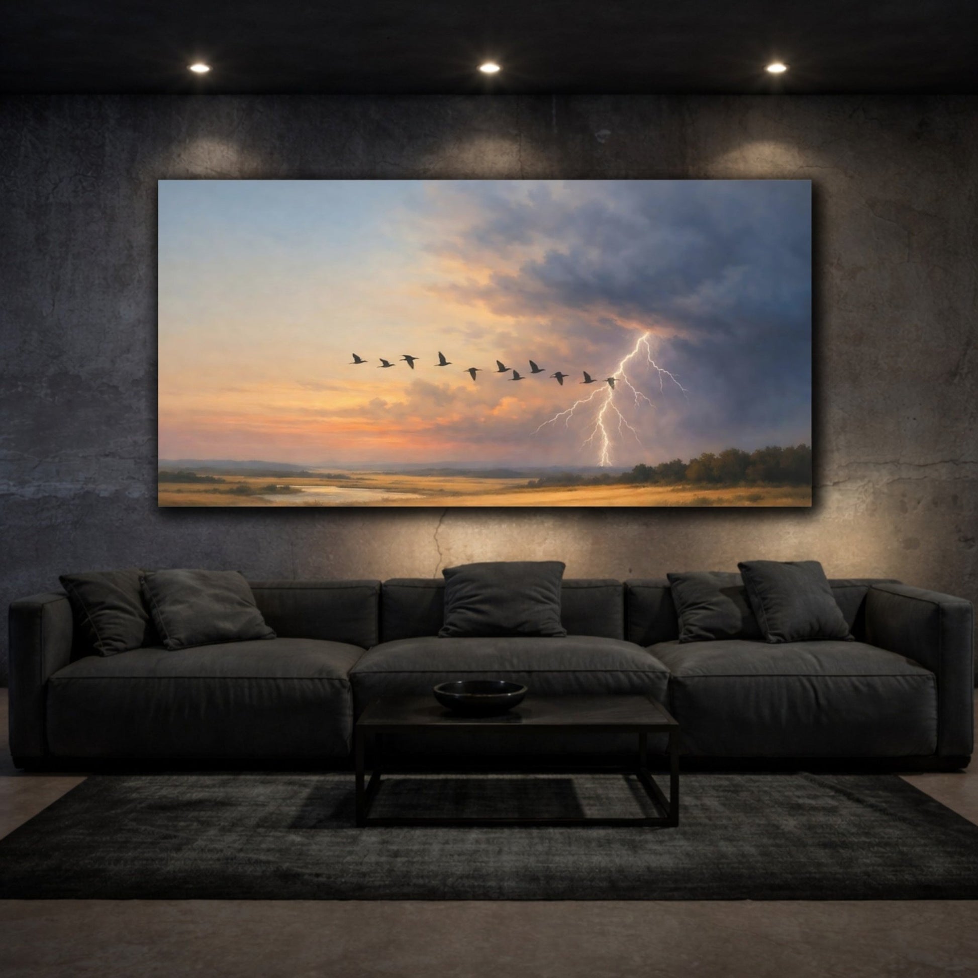 Nature Flying Birds Dramatic Landscape - Canvas Wall Art Print - YesArtYes