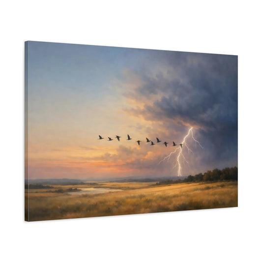 Nature Flying Birds Sunset Storm Landscape - Canvas Wall Art Print - YesArtYes