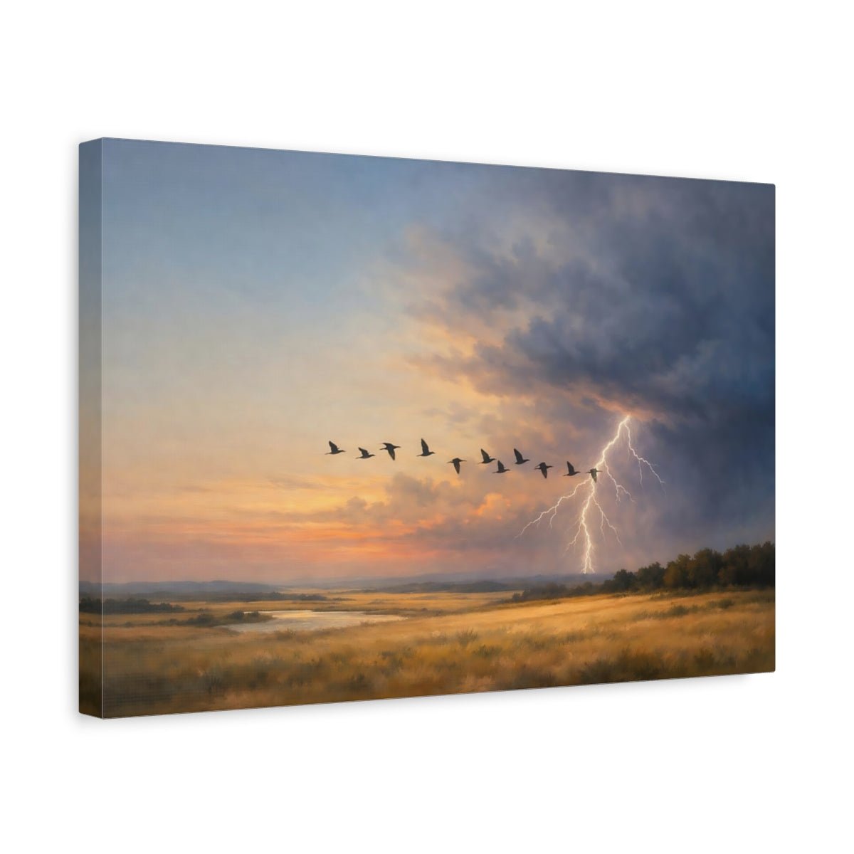 Nature Flying Birds Sunset Storm Landscape - Canvas Wall Art Print - YesArtYes