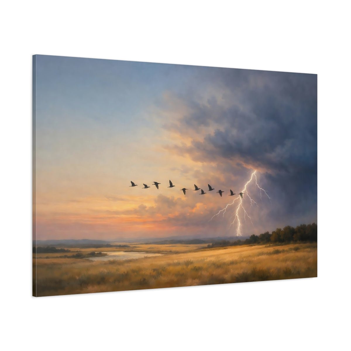 Nature Flying Birds Sunset Storm Landscape - Canvas Wall Art Print - YesArtYes