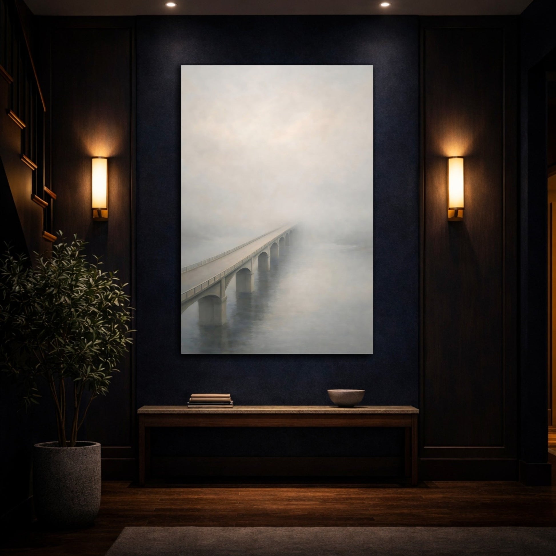 Nature Foggy Bridge Gray - Canvas Wall Art Print - YesArtYes