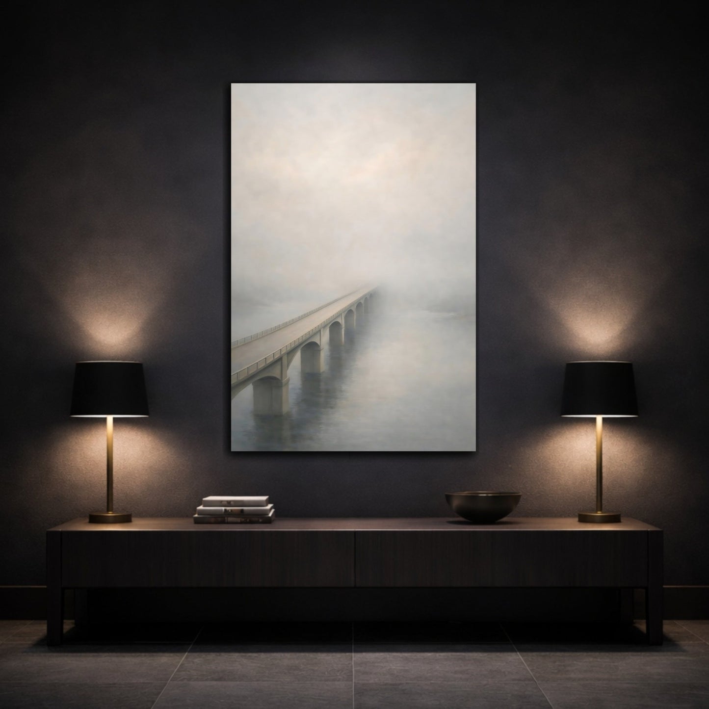 Nature Foggy Bridge Gray - Canvas Wall Art Print - YesArtYes
