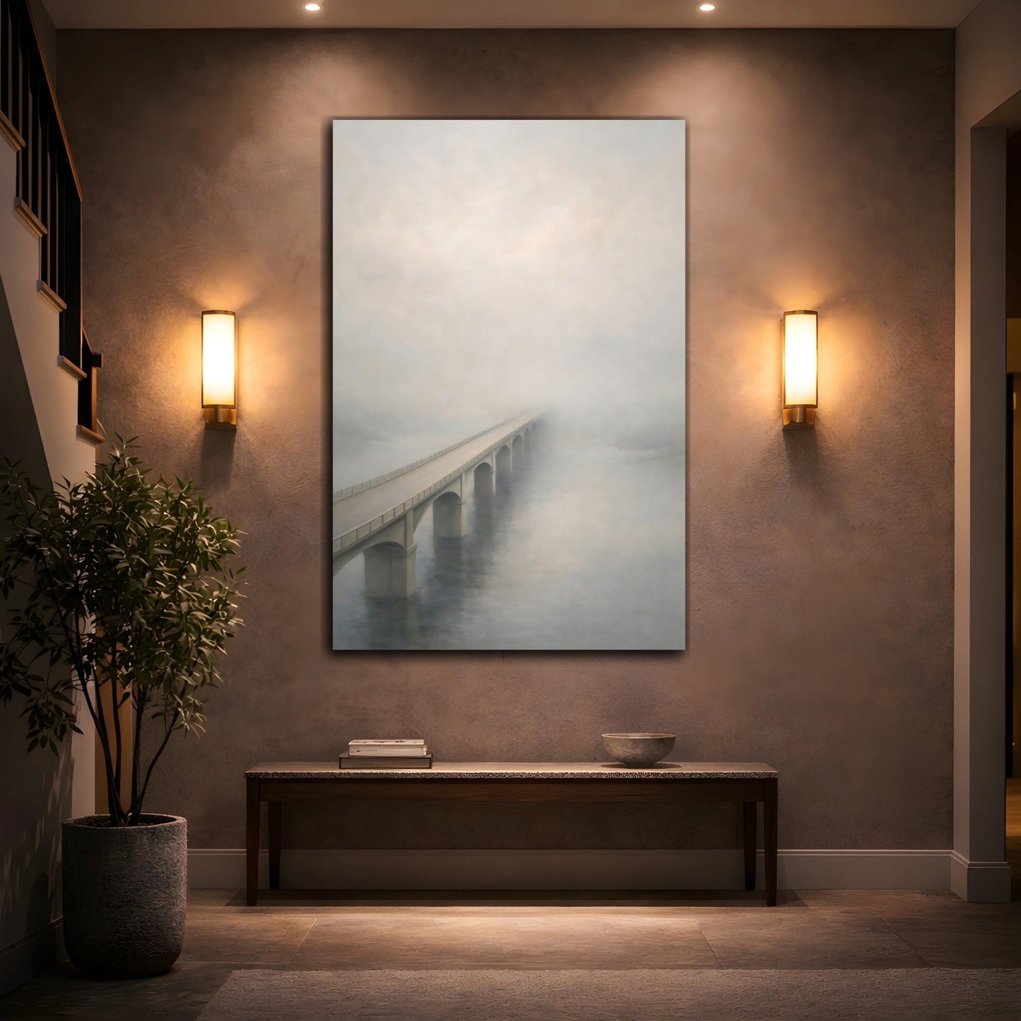 Nature Foggy Bridge Gray - Canvas Wall Art Print - YesArtYes
