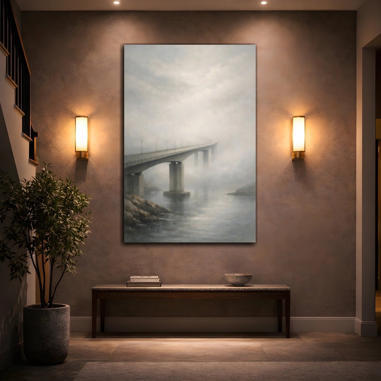 Nature Foggy Bridge Misty - Canvas Wall Art Print - YesArtYes