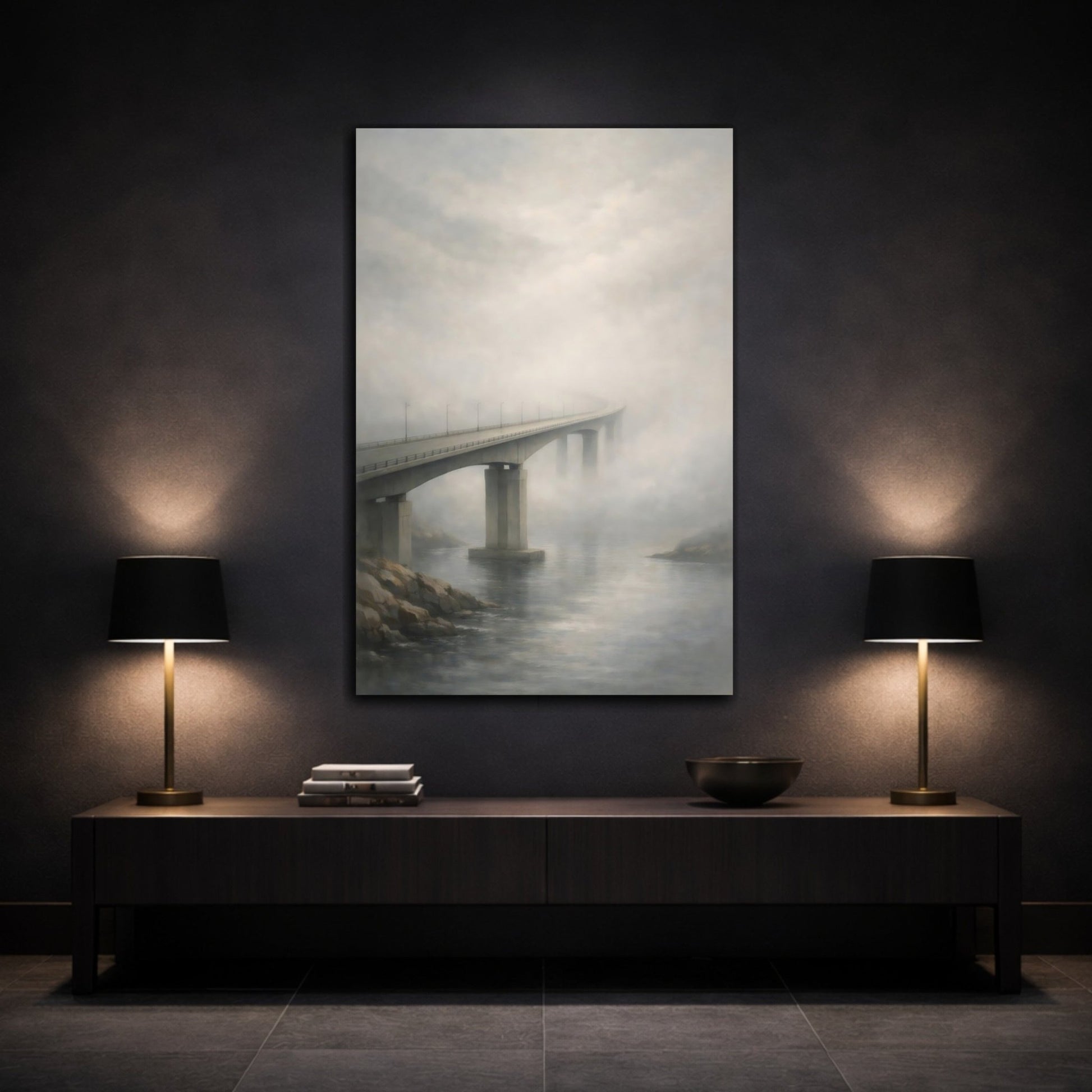 Nature Foggy Bridge Misty - Canvas Wall Art Print - YesArtYes