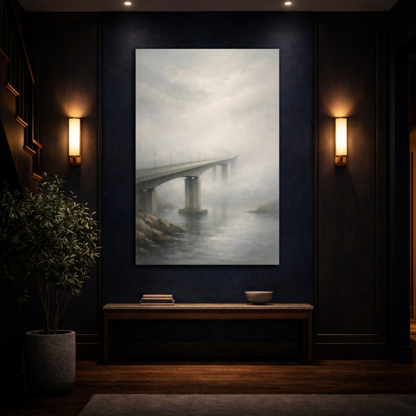 Nature Foggy Bridge Misty - Canvas Wall Art Print - YesArtYes