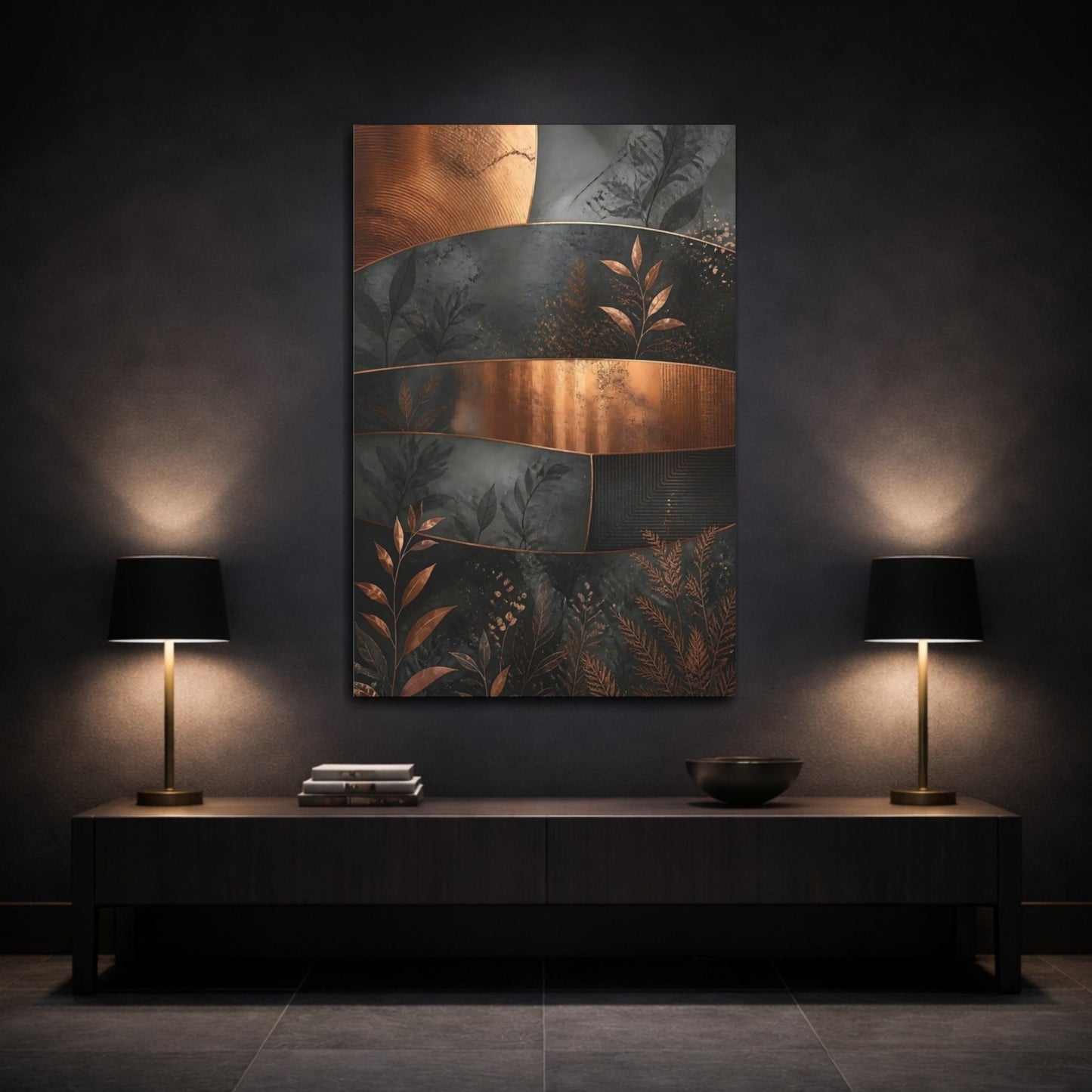 Nature Foliage Copper And Black Canvas Print – Living Room, Above Couch, - YesArtYes