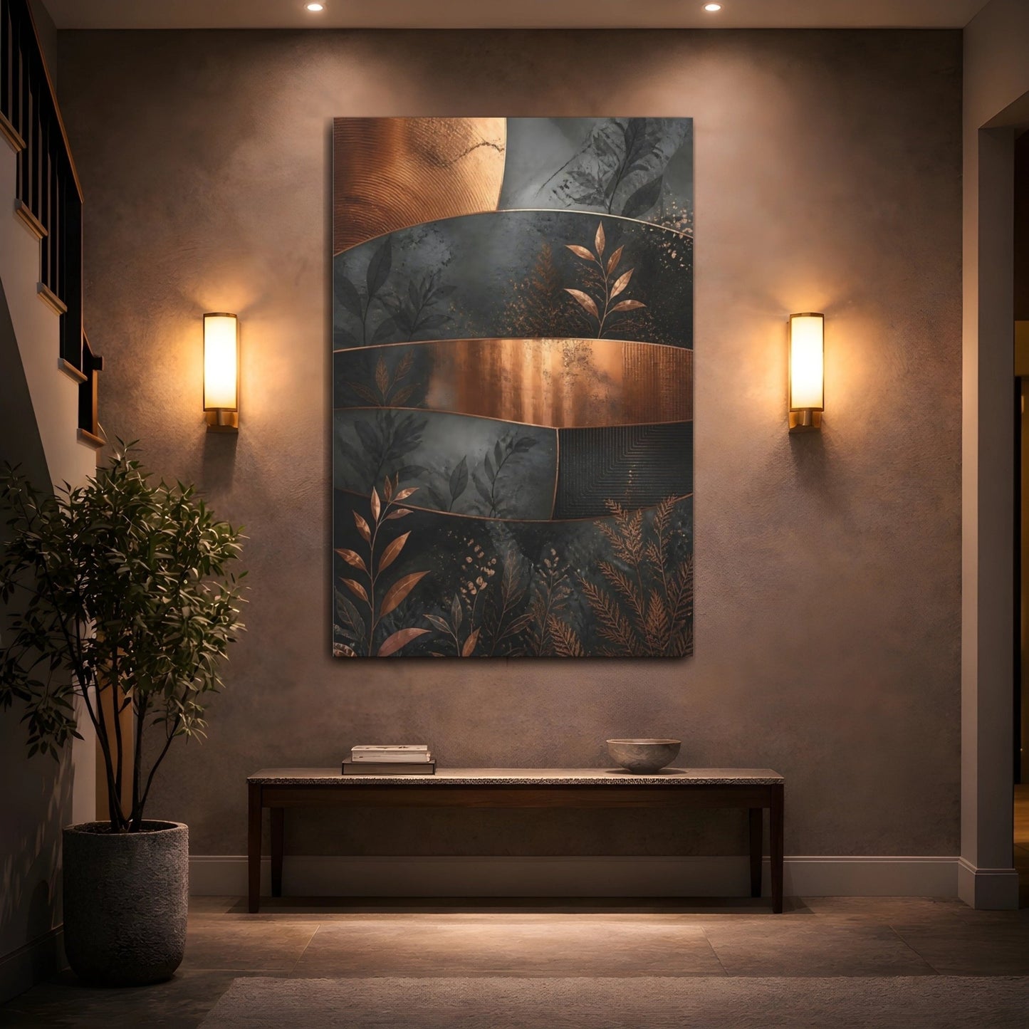 Nature Foliage Copper And Black Canvas Print – Living Room, Above Couch, - YesArtYes
