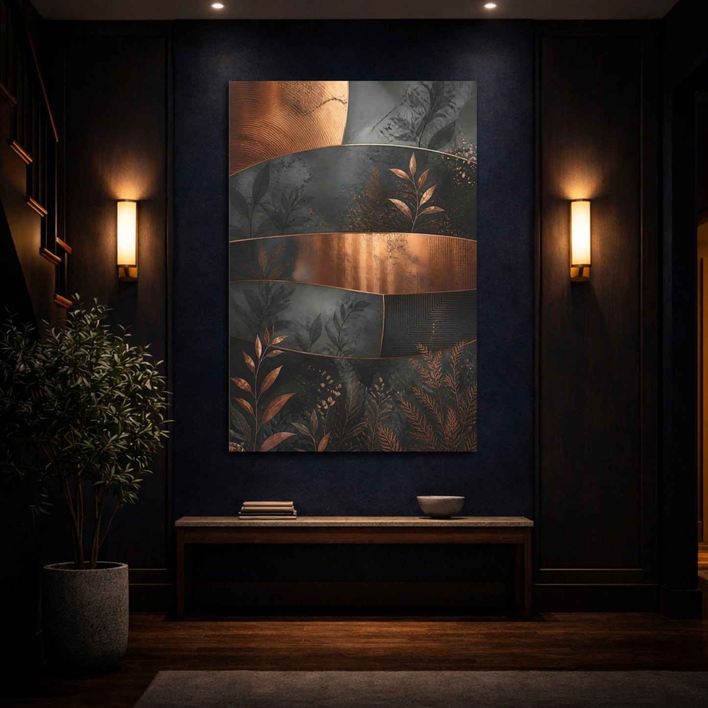 Nature Foliage Copper And Black Canvas Print – Living Room, Above Couch, - YesArtYes