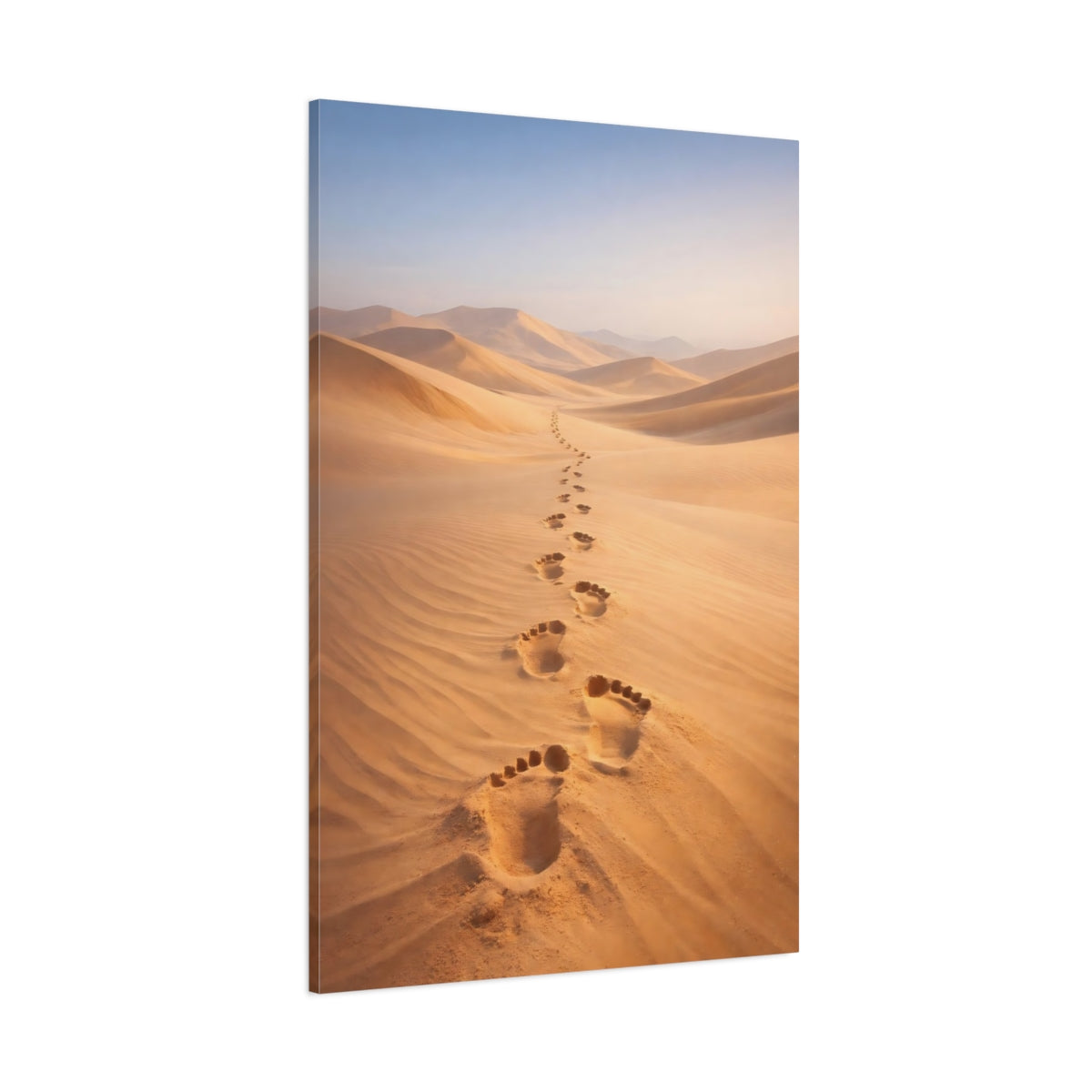 Main Mockup. Nature Footprints Golden Desert shown as stretched canvas wall art