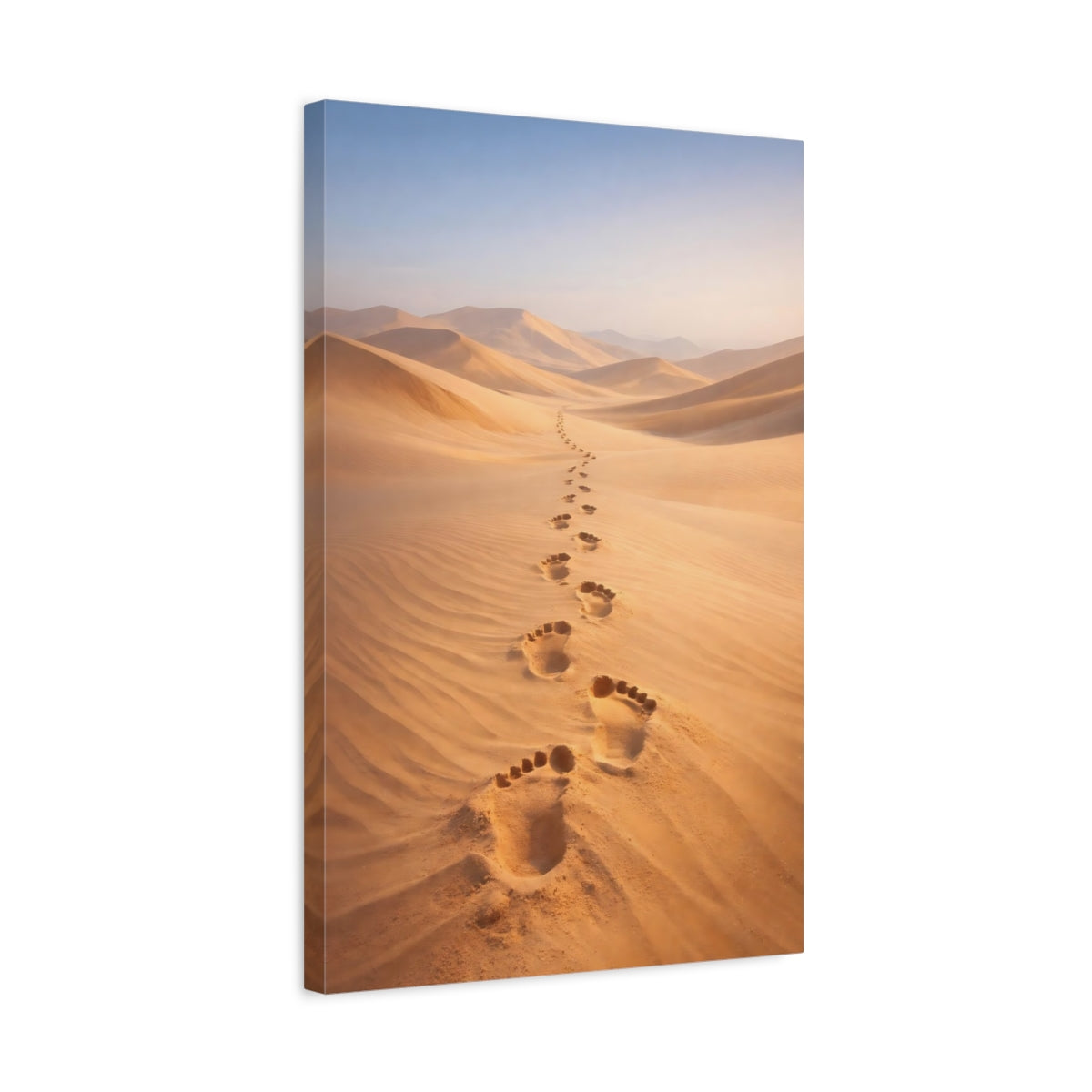 Side Mockup 3. Nature Footprints Golden Desert shown as stretched canvas wall art