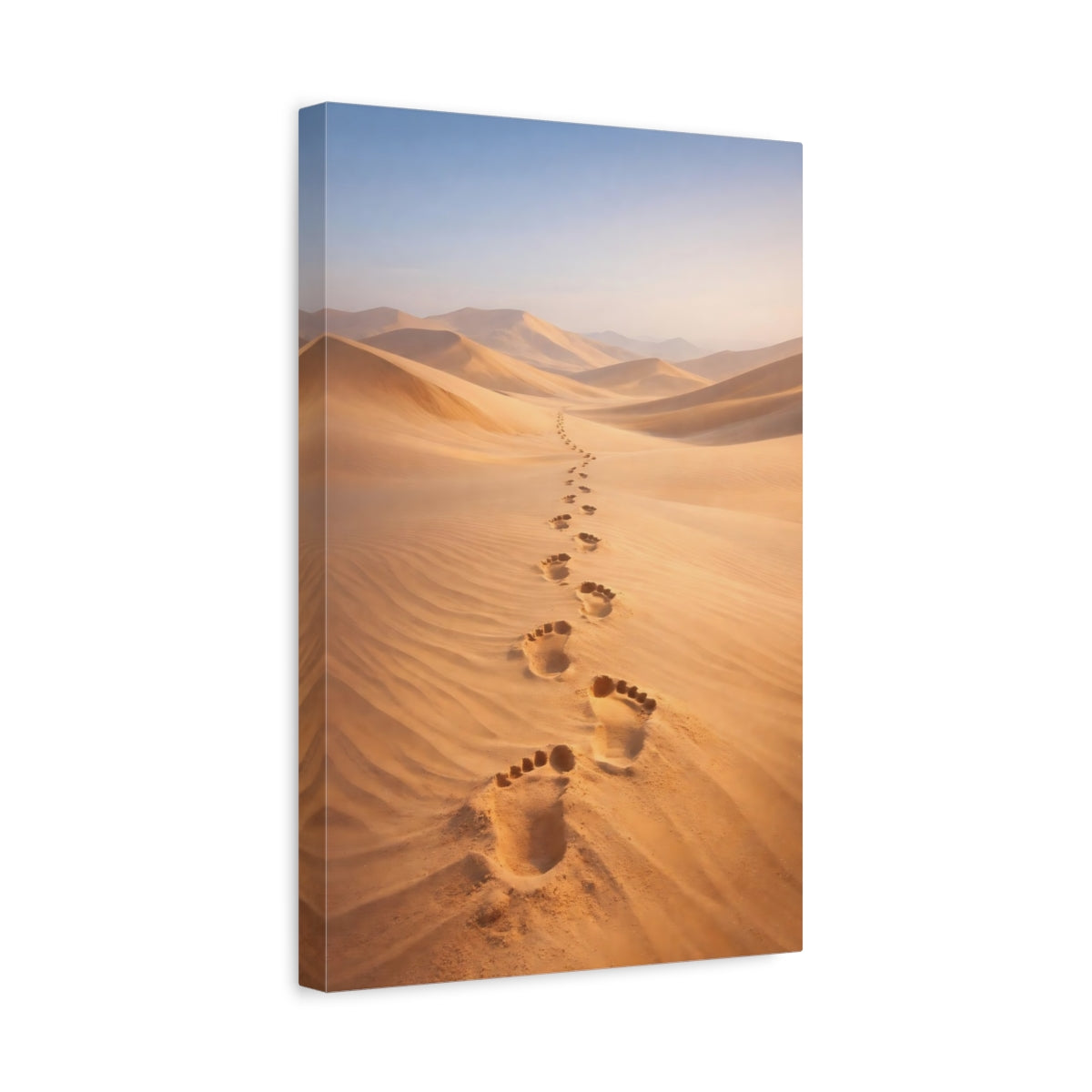 Side Mockup 4. Nature Footprints Golden Desert shown as stretched canvas wall art