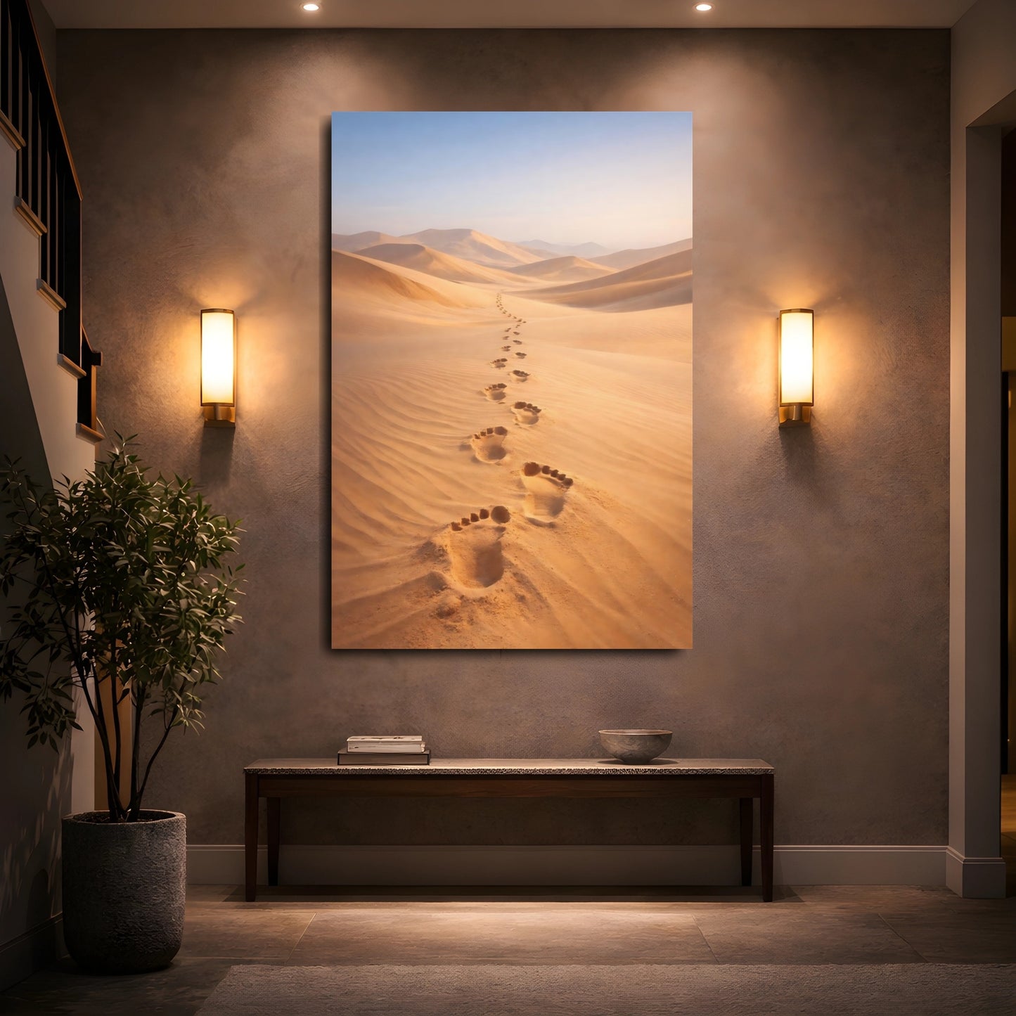 Mockup 4. Nature Footprints Golden Desert shown as stretched canvas wall art