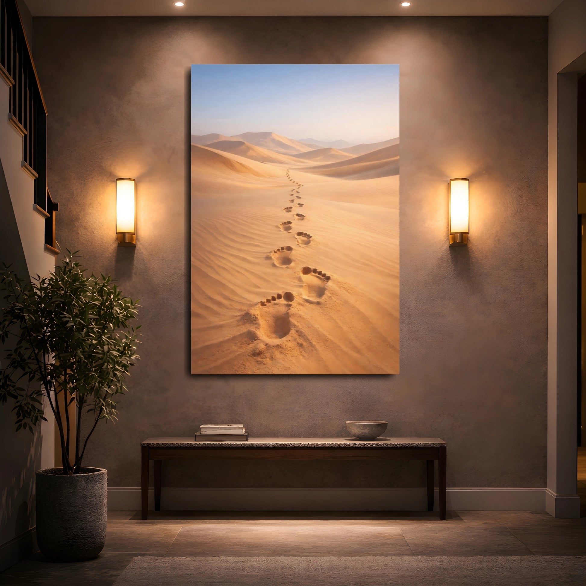 Mockup 4. Nature Footprints Golden Desert shown as stretched canvas wall art