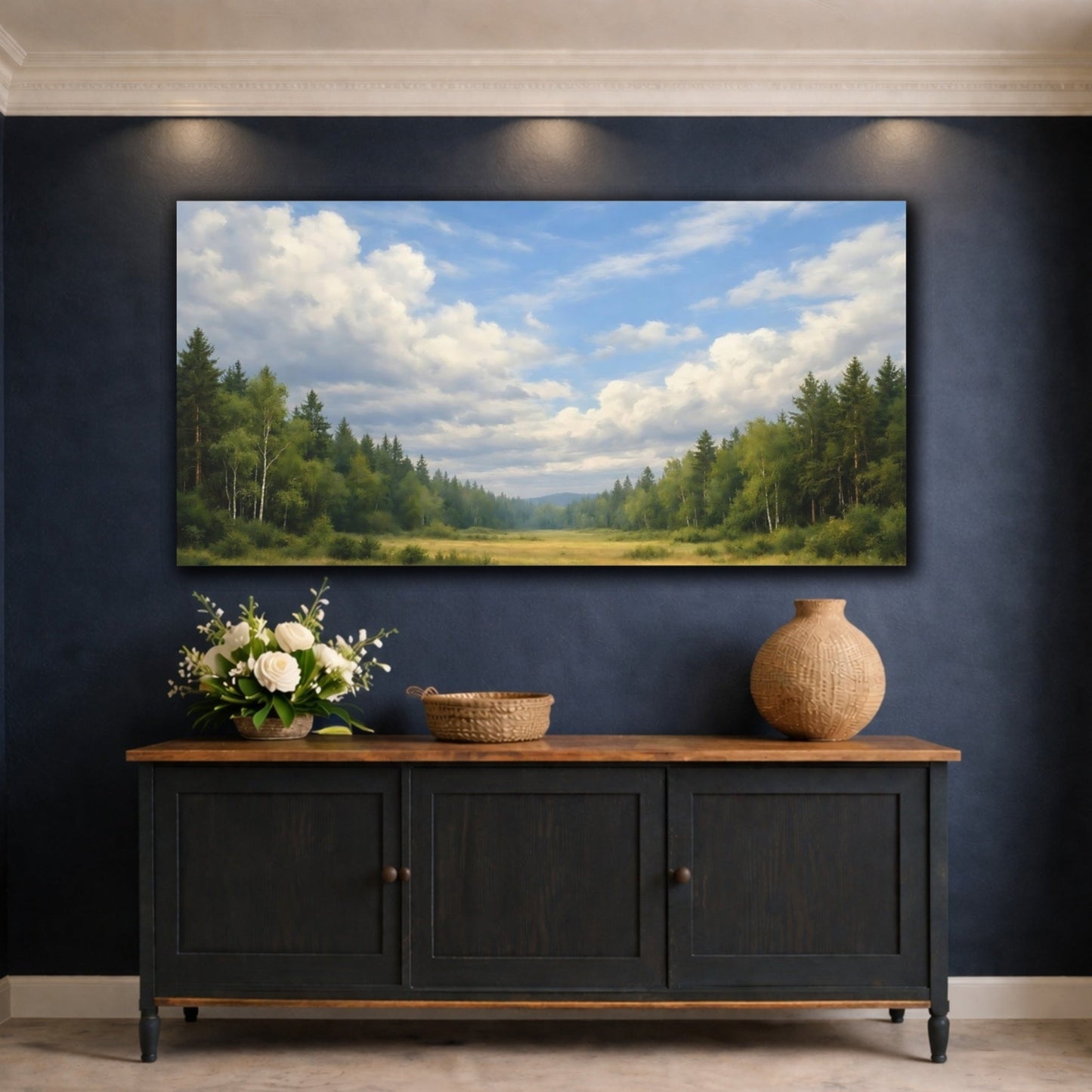 Nature Forest Clearing Green And Blue - Canvas Wall Art Print - YesArtYes