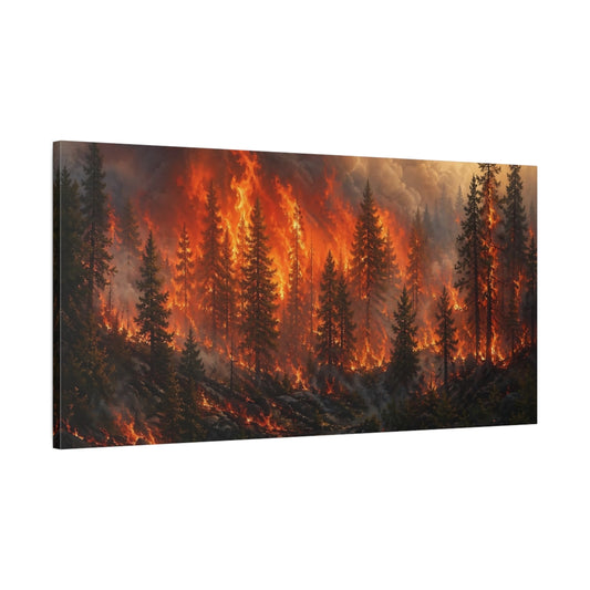 Main Mockup. Nature Forest Fire Orange And Black shown as stretched canvas wall art