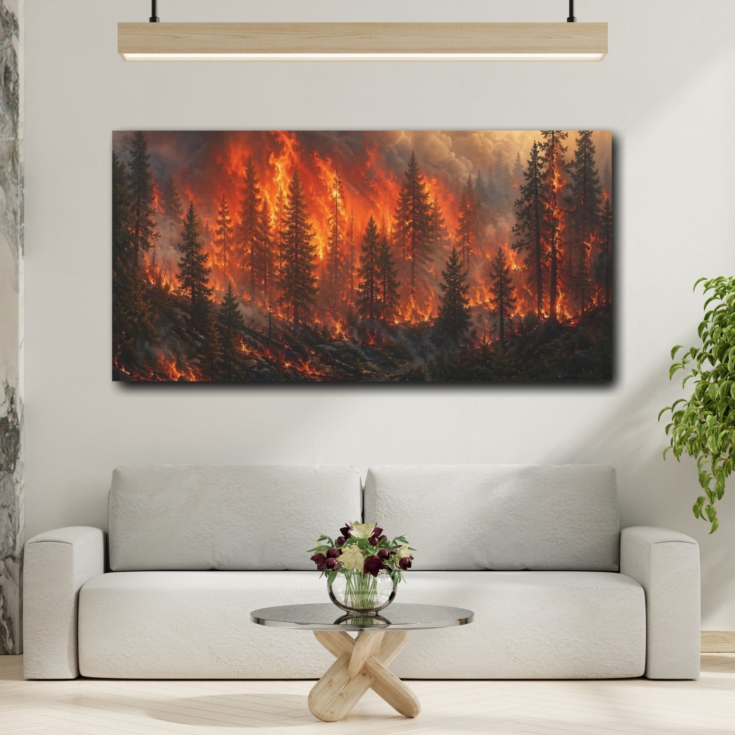 Mockup 3. Nature Forest Fire Orange And Black shown as stretched canvas wall art