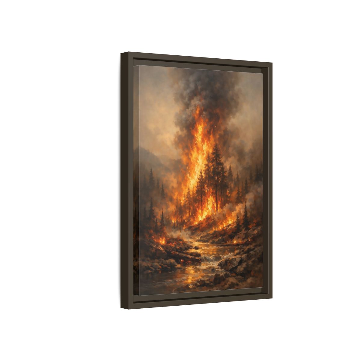 Side Mockup 5. Nature Forest Fire Orange And Brown Fire shown as stretched canvas wall art