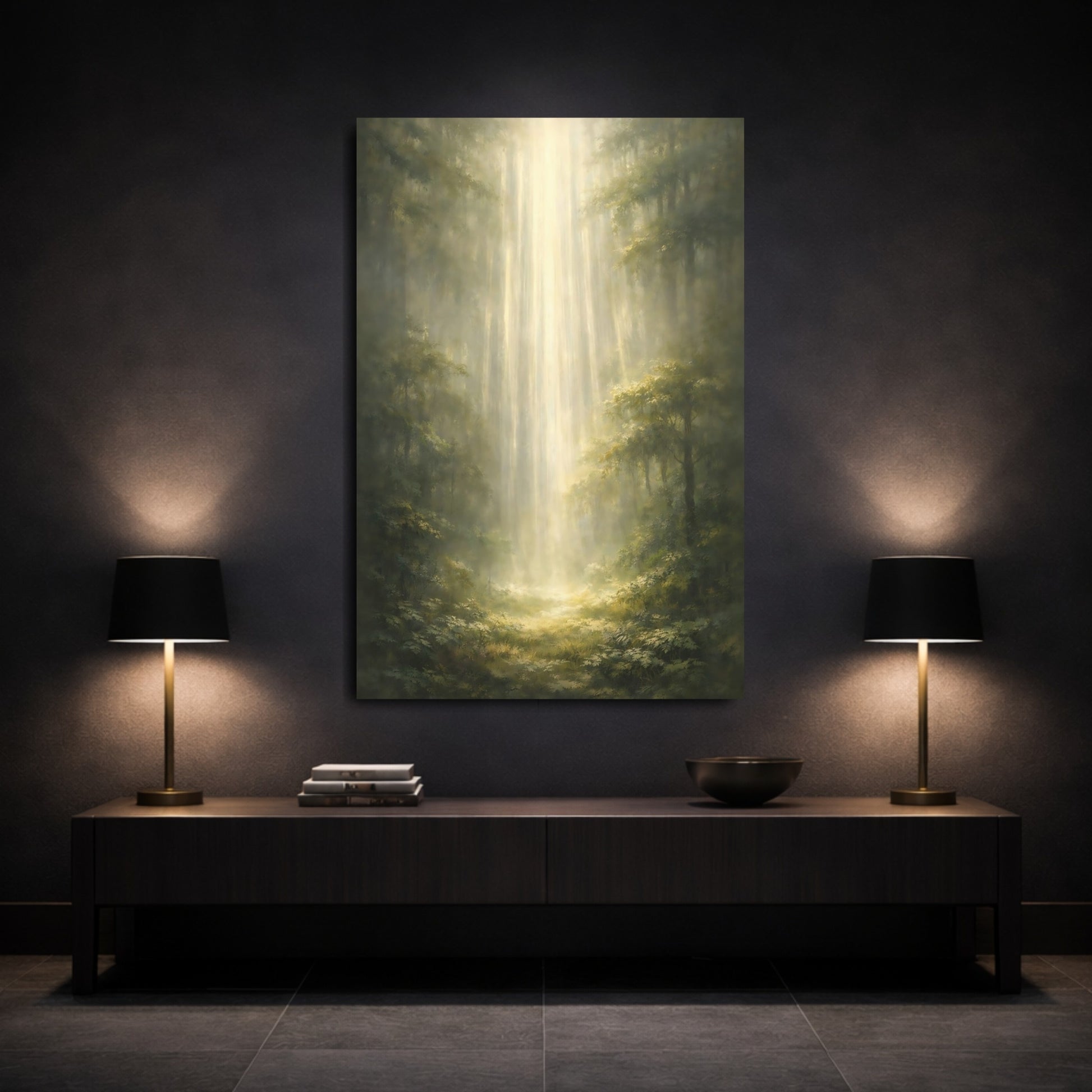 Nature Forest Green Forest shown as front canvas room wall art