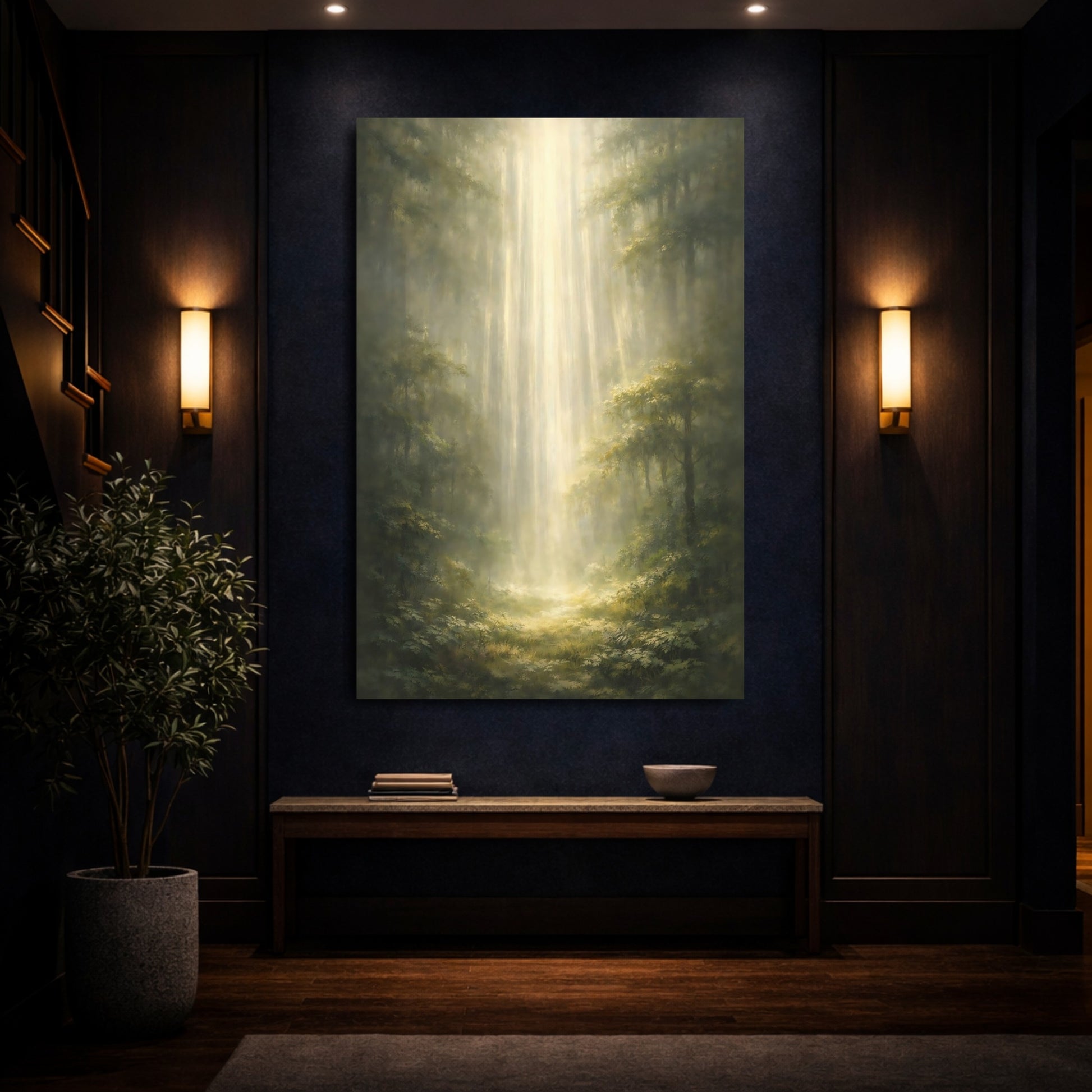 Nature Forest Green Forest shown as front canvas room wall art