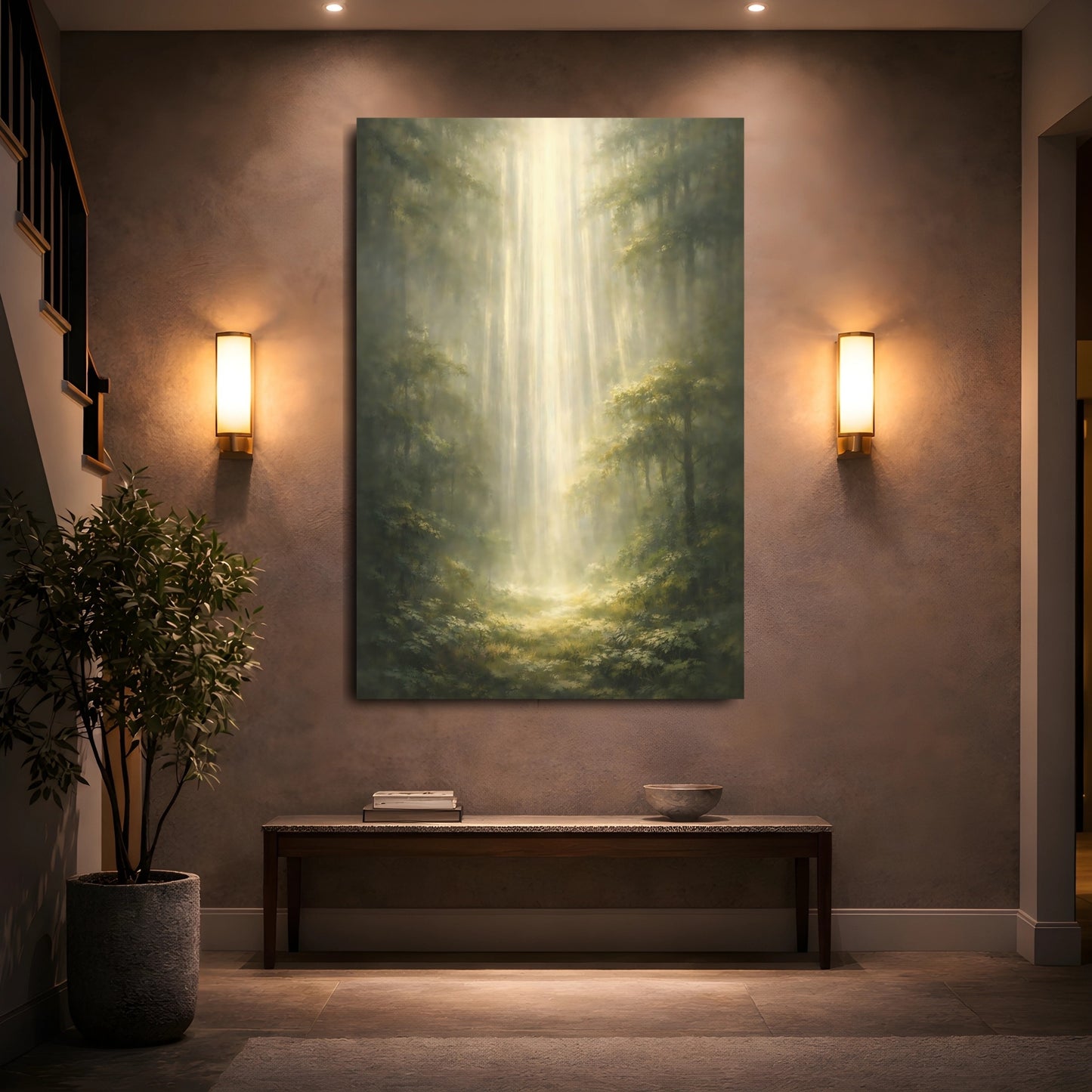 Nature Forest Green Forest shown as front canvas room wall art