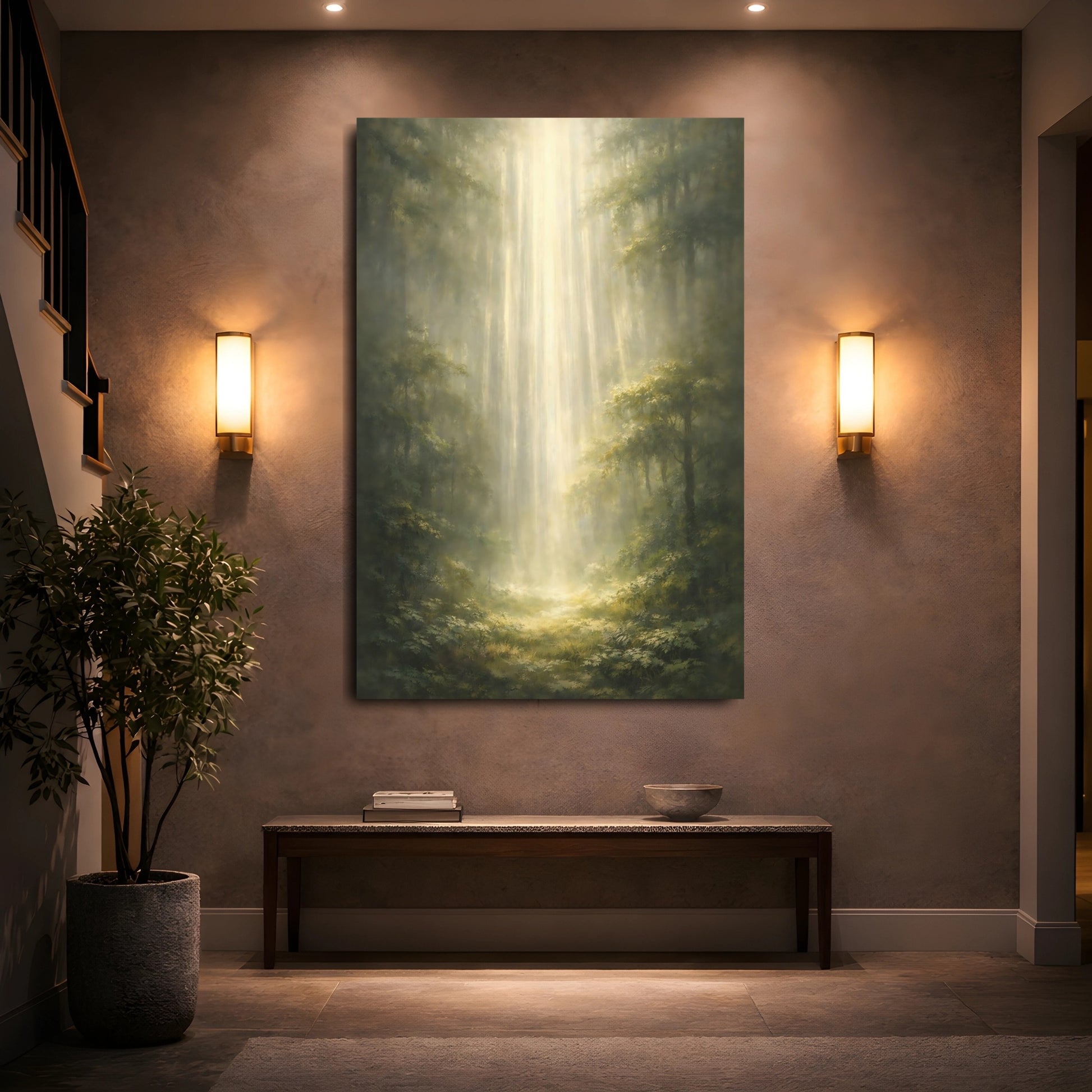 Nature Forest Green Forest shown as front canvas room wall art