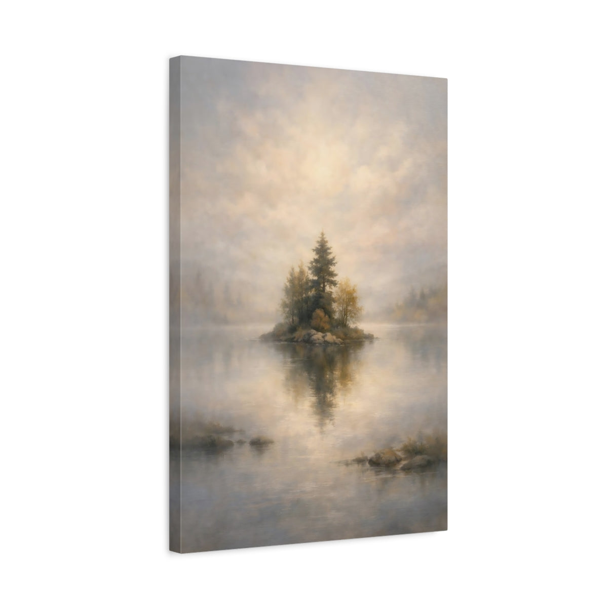 Side Mockup 3. Nature Forest Island Misty Forest Island shown as stretched canvas wall art