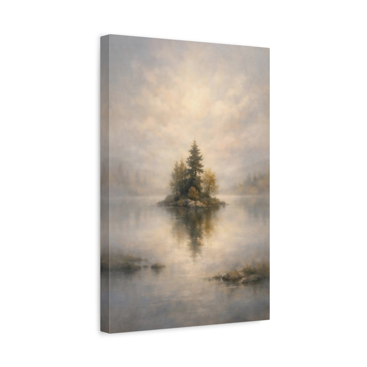 Side Mockup 4. Nature Forest Island Misty Forest Island shown as stretched canvas wall art