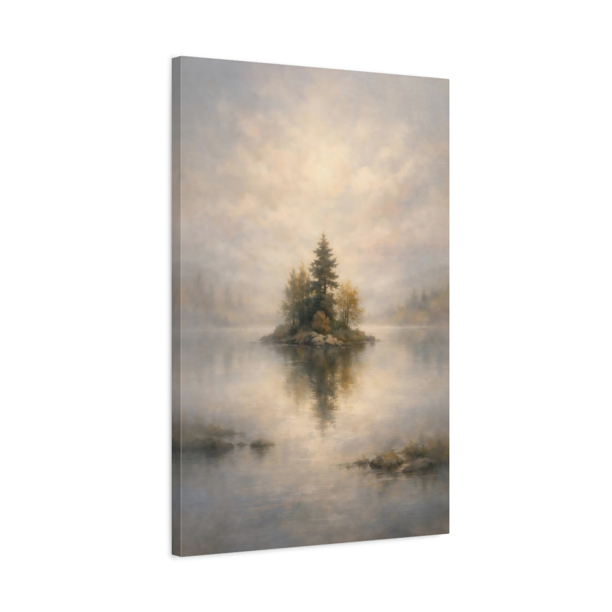Side Mockup 2. Nature Forest Island Misty Forest Island shown as stretched canvas wall art