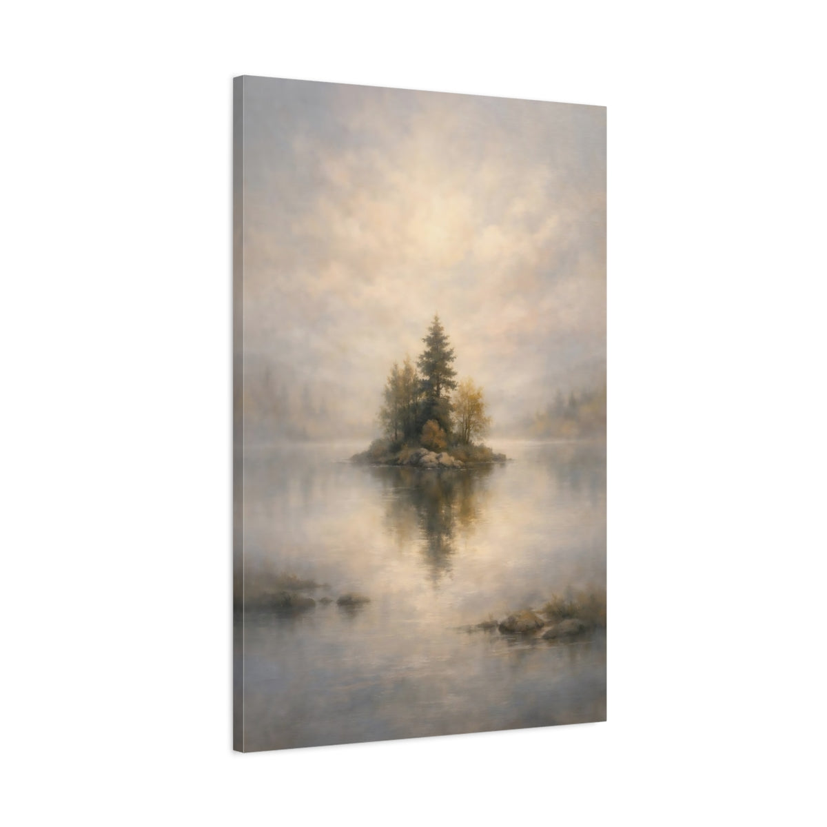 Side Mockup 1. Nature Forest Island Misty Forest Island shown as stretched canvas wall art