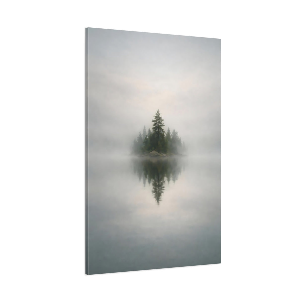 Nature Forest Island Misty Forest Island shown as stretched canvas wall art
