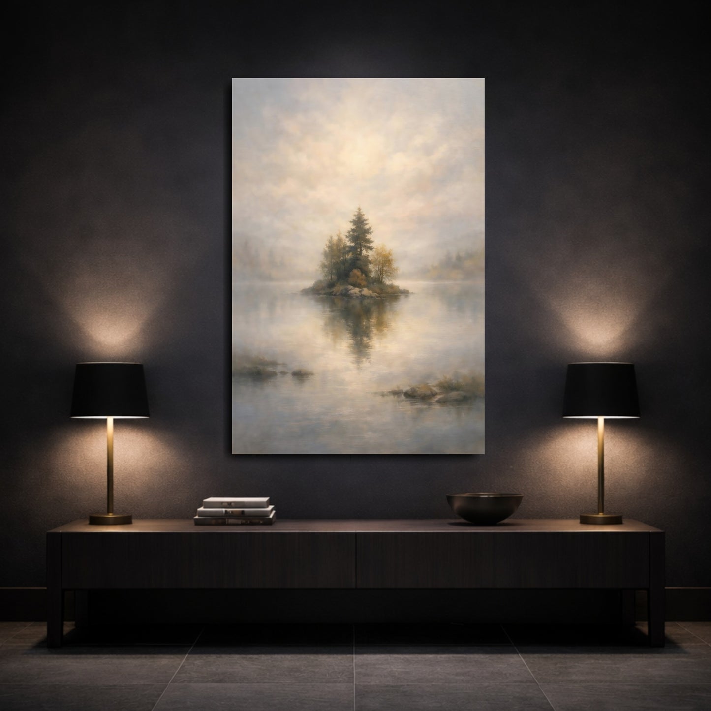 Mockup 2. Nature Forest Island Misty Forest Island shown as stretched canvas wall art