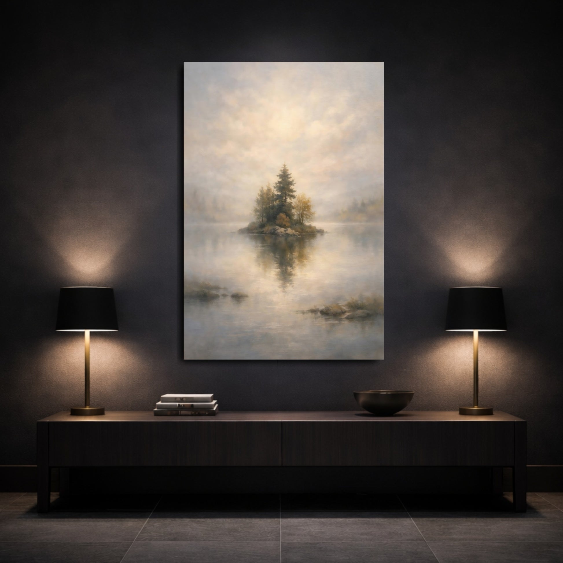 Mockup 2. Nature Forest Island Misty Forest Island shown as stretched canvas wall art